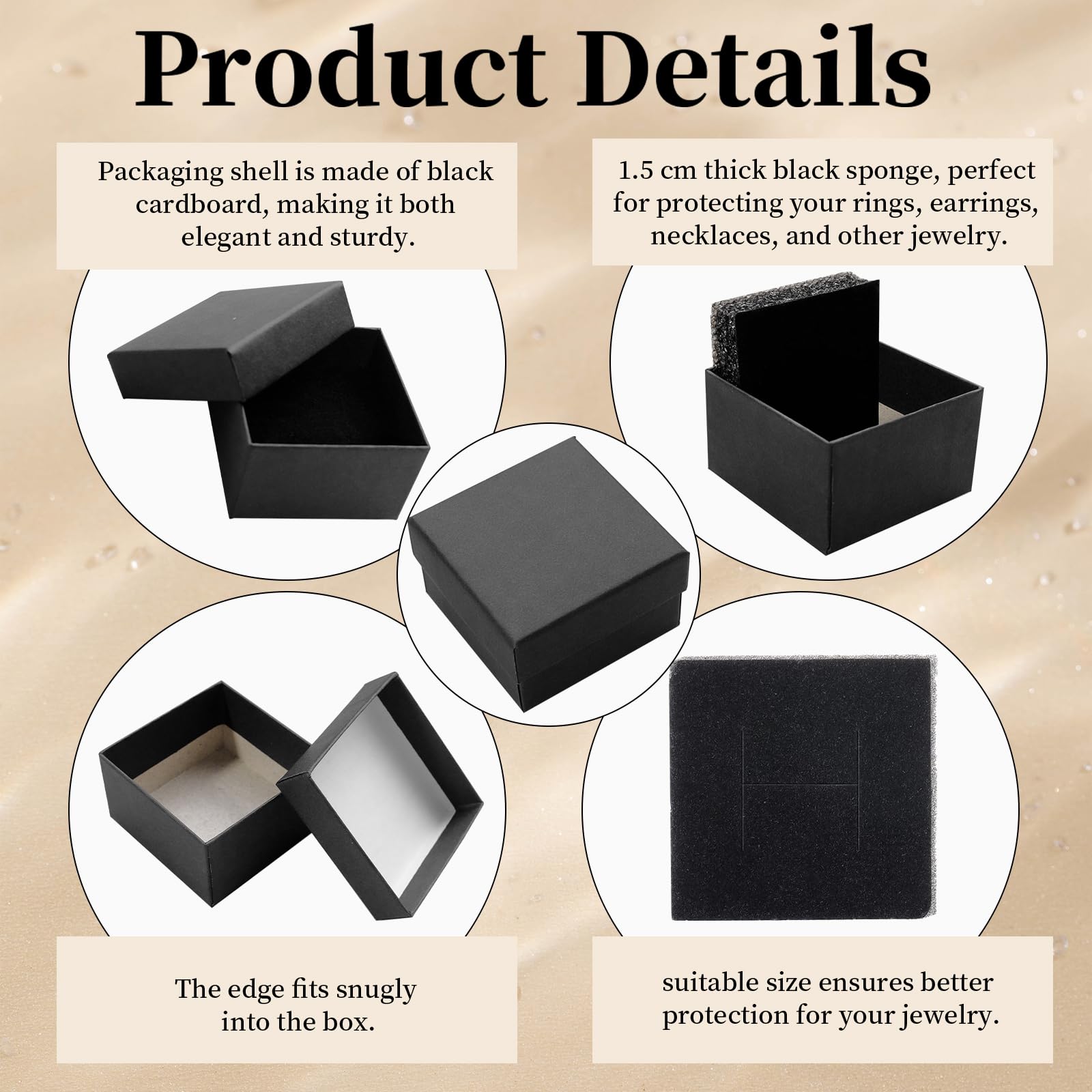 Lot de 330 boîtes cadeaux à bijoux noires 5,1 x 5,1 x 3,1 cm avec coussins en mousse - Petites boîtes cadeaux en carton pour exposer des bijoux, bagues, boucles d'oreilles, colliers et