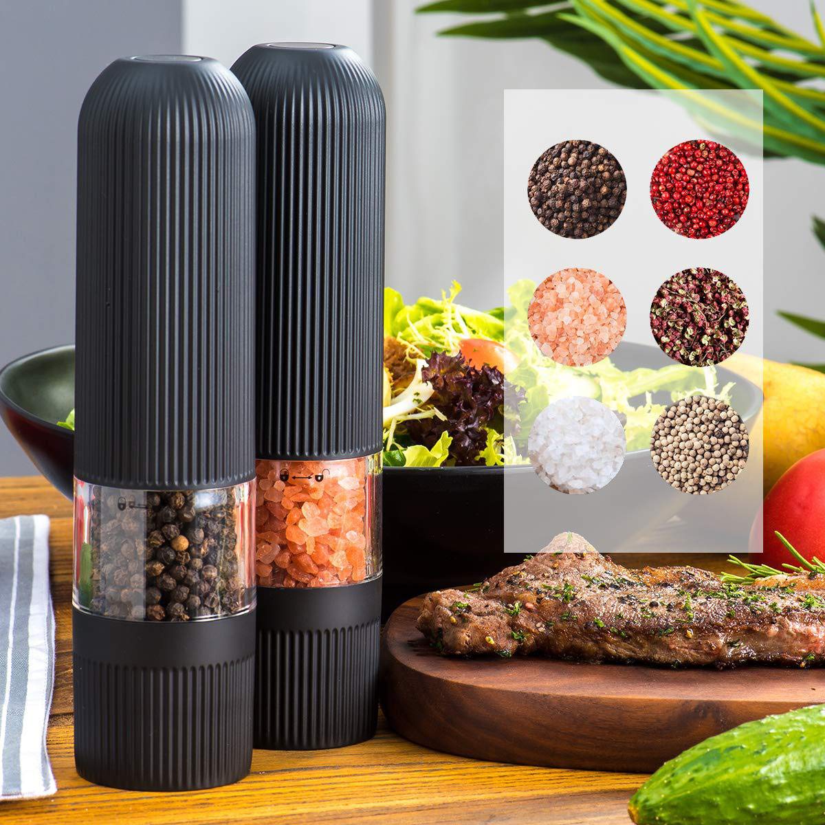 Electric Salt Grinder Pepper Grinder Pepper Mills Salt Spice Mills Grinder Adjustable Coarseness Automatic One Handed Operation(1 Pack)