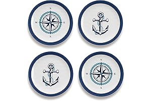 TarHong Nautical Decor: Set of 4 Assorted Nautical Plates for Appetizers and Snacks