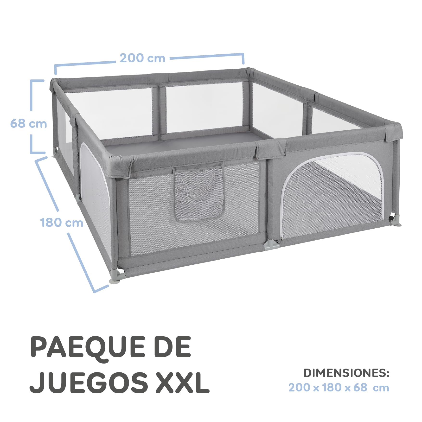 MS BabyWorld - Recinto per bambini XXL + Tappeto gioco per bambini 180 * 200 cm - Tappeto bifacciale, altamente imbottito (spessore 1,5 cm), Box molto grande e alto - pieghevole e con borsa trasporto