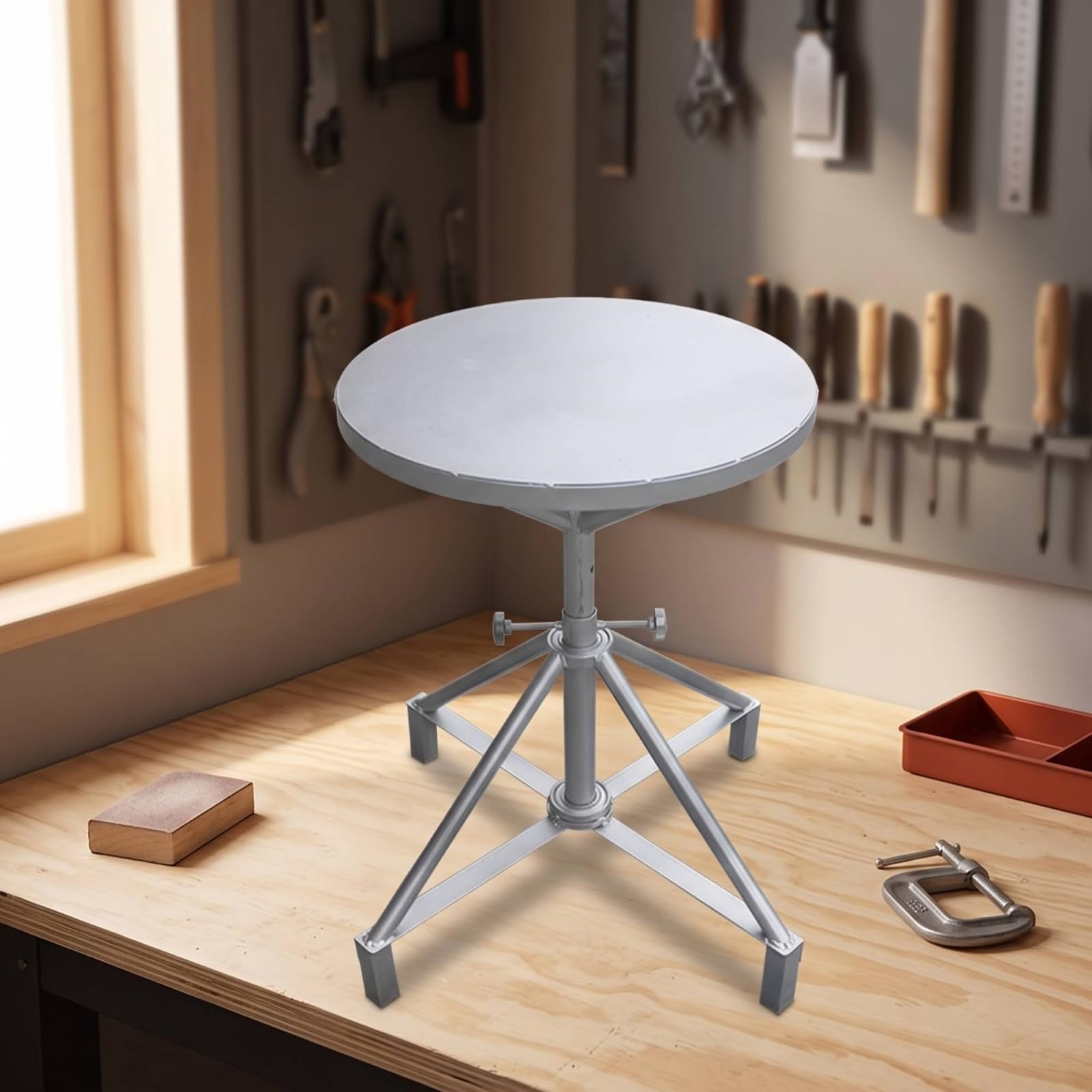 Gralara Tavolo da Lavoro con Superficie in Ferro Durevole Supporto Antiruggine per Artigiani, Modellisti, Officina, Laboratorio, Tavolo Rotondo In Ferro, Diametro 50cm, Altezza 60cm, Doppio Asse