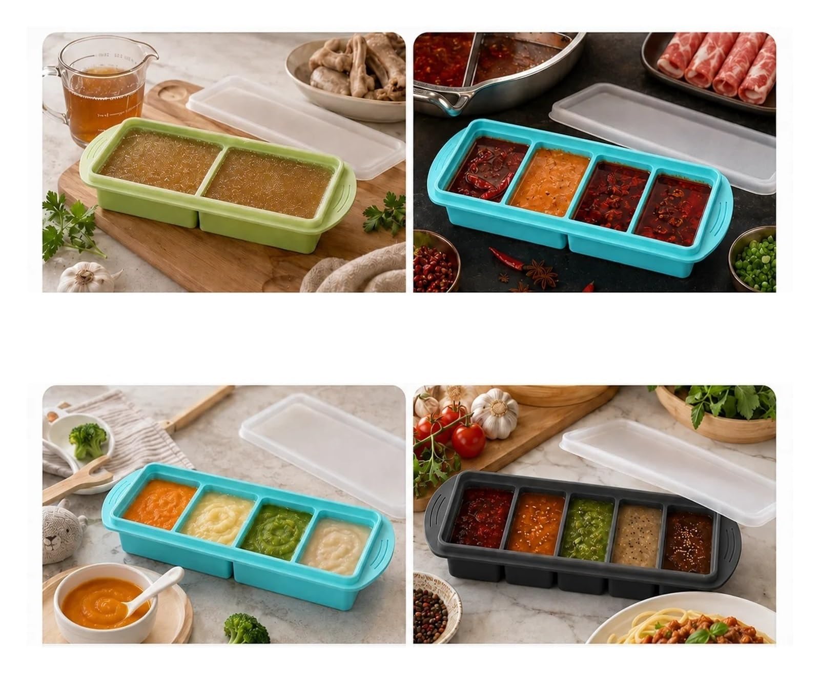 Große Silikon-Eiswürfelformen mit Deckel, 3er-Pack(3 Pack Green)