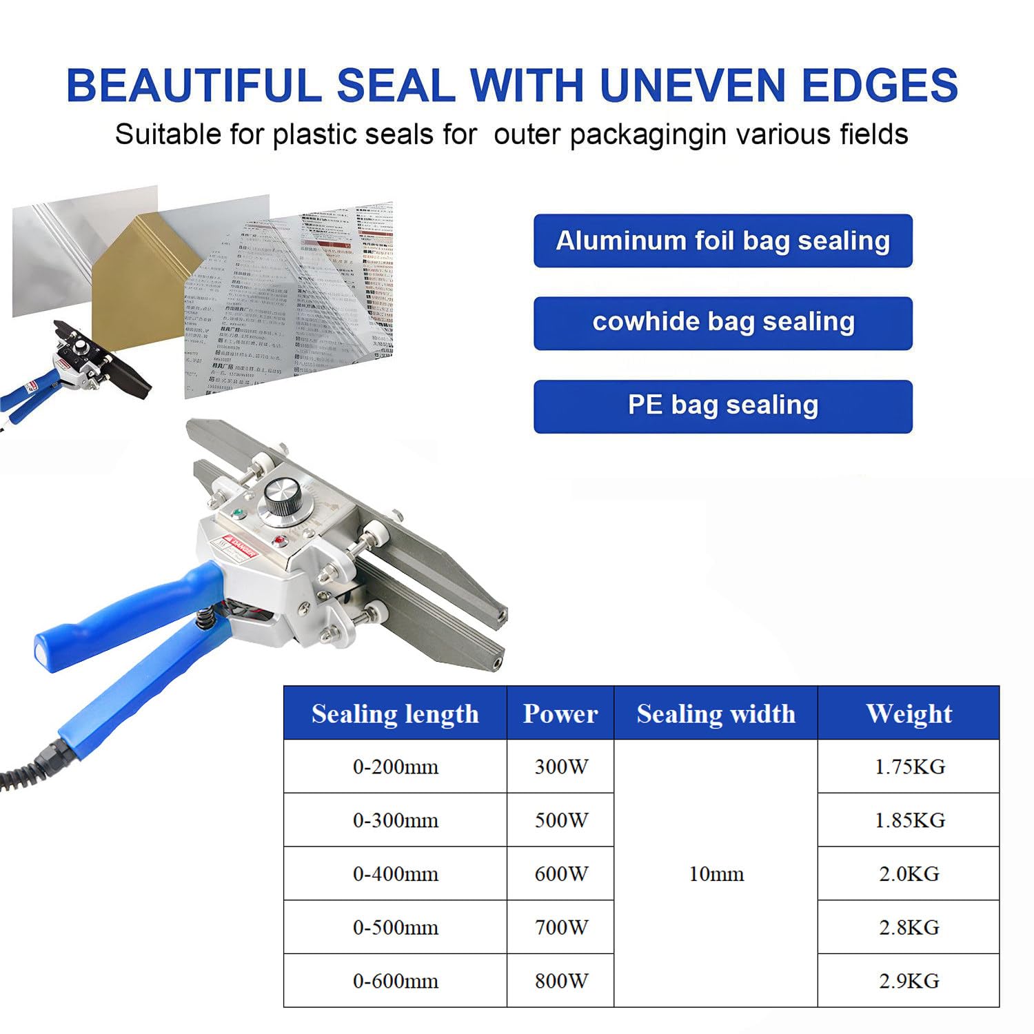 Sigillatrice termica portatile da 200/300/400/500/600 mm,sigillatrice termica per sacchetti in Mylar,macchina sigillatrice termica portatile,per sacchetti in alluminio, sacchetti in carta kraft 300mm