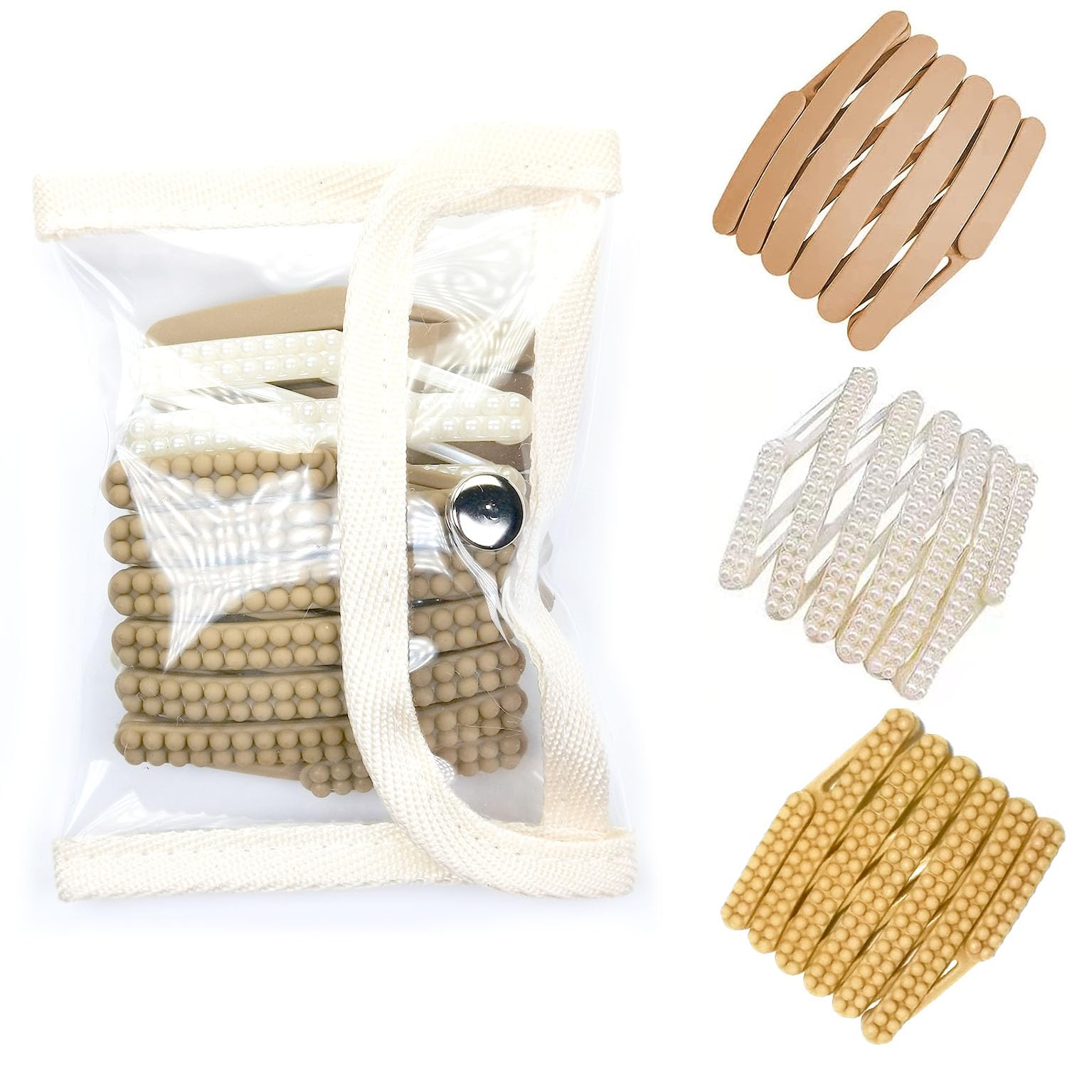 OTGui 3Pcs+1 Retractable Pocket Headband,No Slip Foldable Hairband with Teeth, Fashion Portable Adjustable Hair Hoop with 1 Plastic Storage Bag for