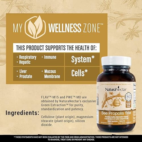 Miniatura 6 de NaturaNectar Paquete de propóleos de abeja natural, trío y propóleos rojos, para apoyo inmunológico y cardiovascular y un metabolismo saludable* -