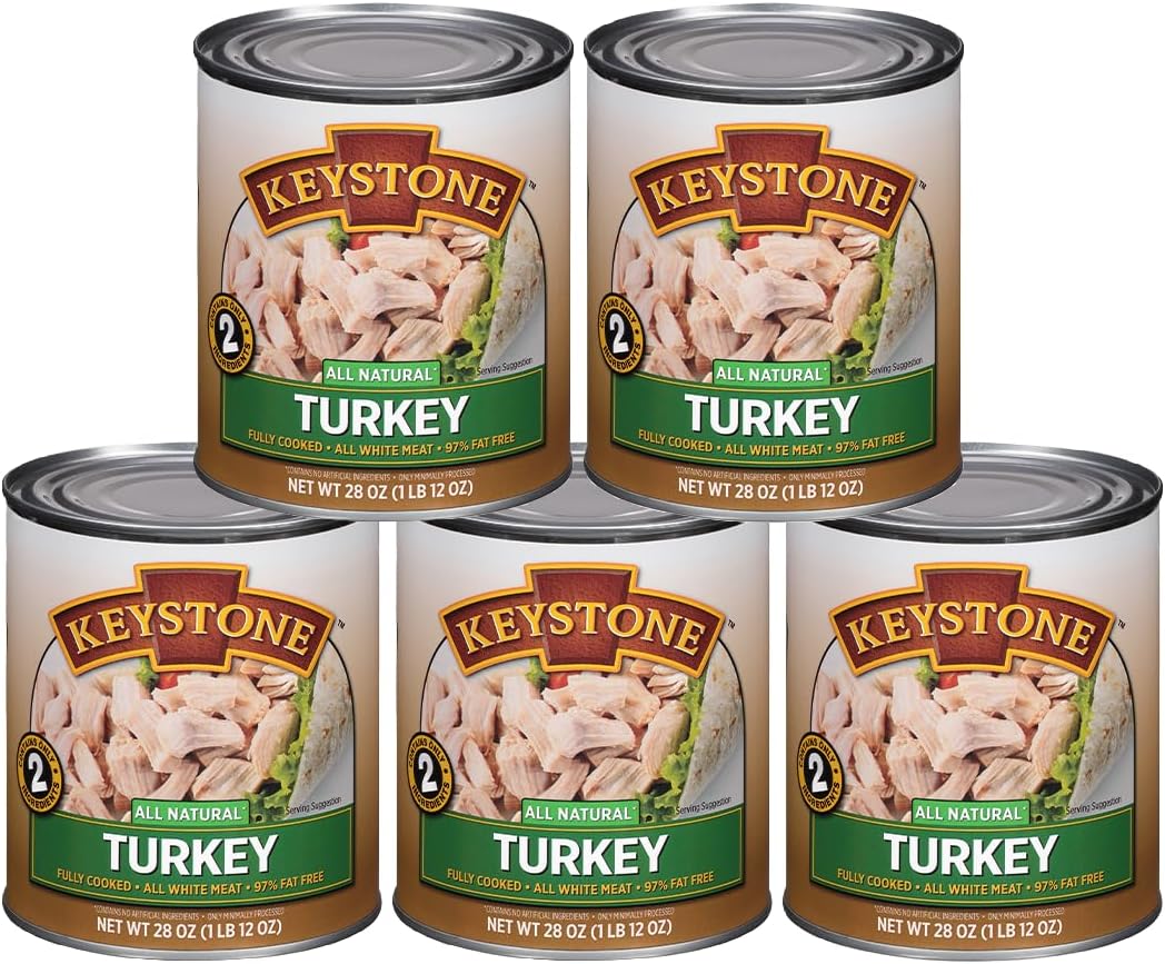 Meats All Natural Canned Turkey 28 Ounce Long Term Shelf Life Emergency Survival Food Canned Meat | Fully Cooked Ready to Eat | All White Meat No Carbs Gluten Free Family Pack of 5