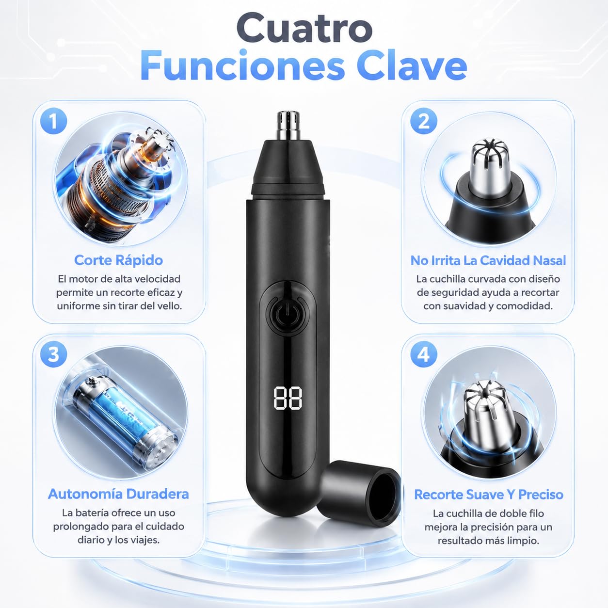 Recortadora de vello nasal para hombre Mr. Bold Pro- Nose Hair Trimmer for Men Con Cabezal Redondeado Para Recorte Suave Y Preciso