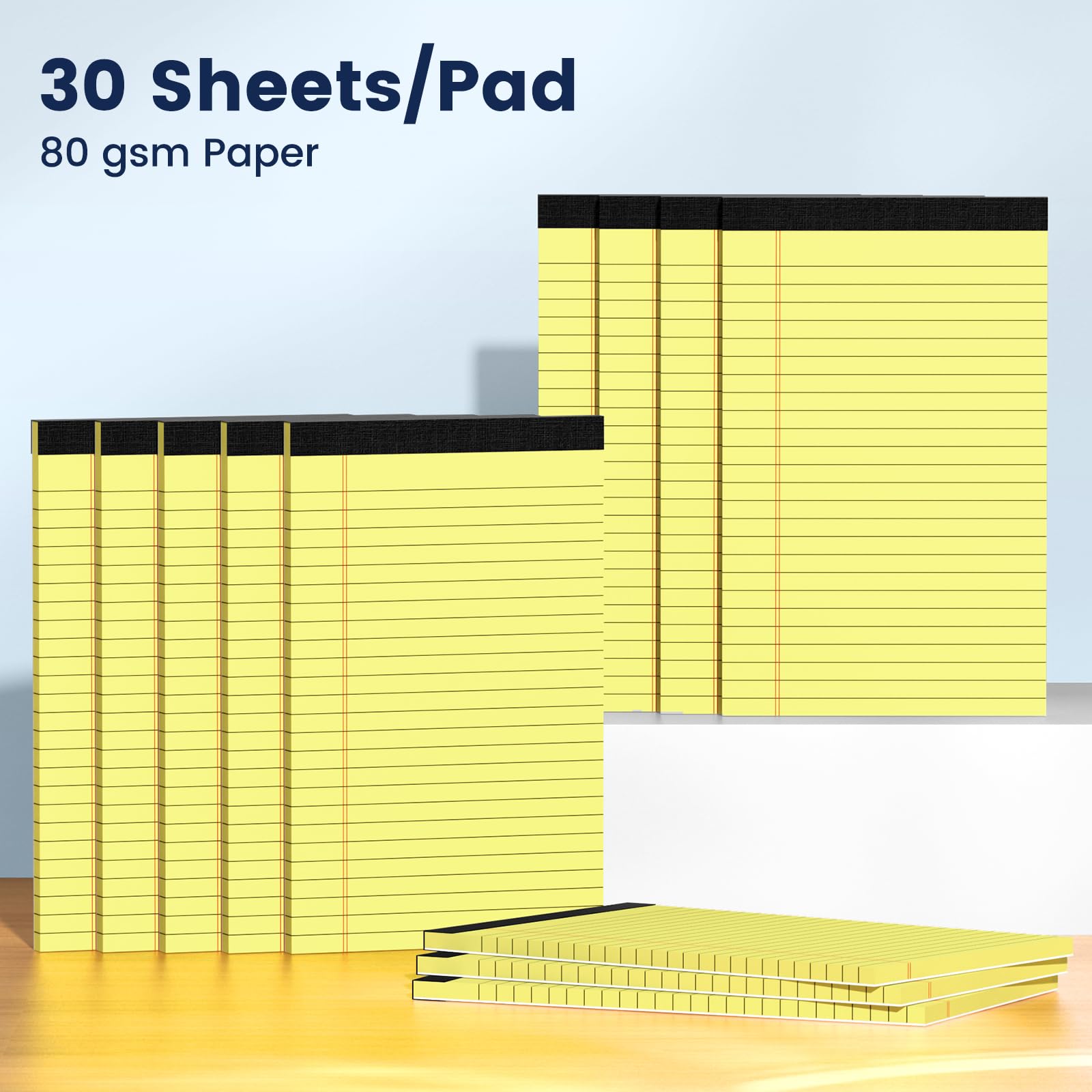 Notizblöcke, 12 Stück, 12,7 x 20,3 cm, gelb, College-Notizblöcke, liniert, 360 Blatt insgesamt, Notizblock für Studenten, Büro und Zuhause, Großpackung für Notizen, Listen und Planung, hochwertiges