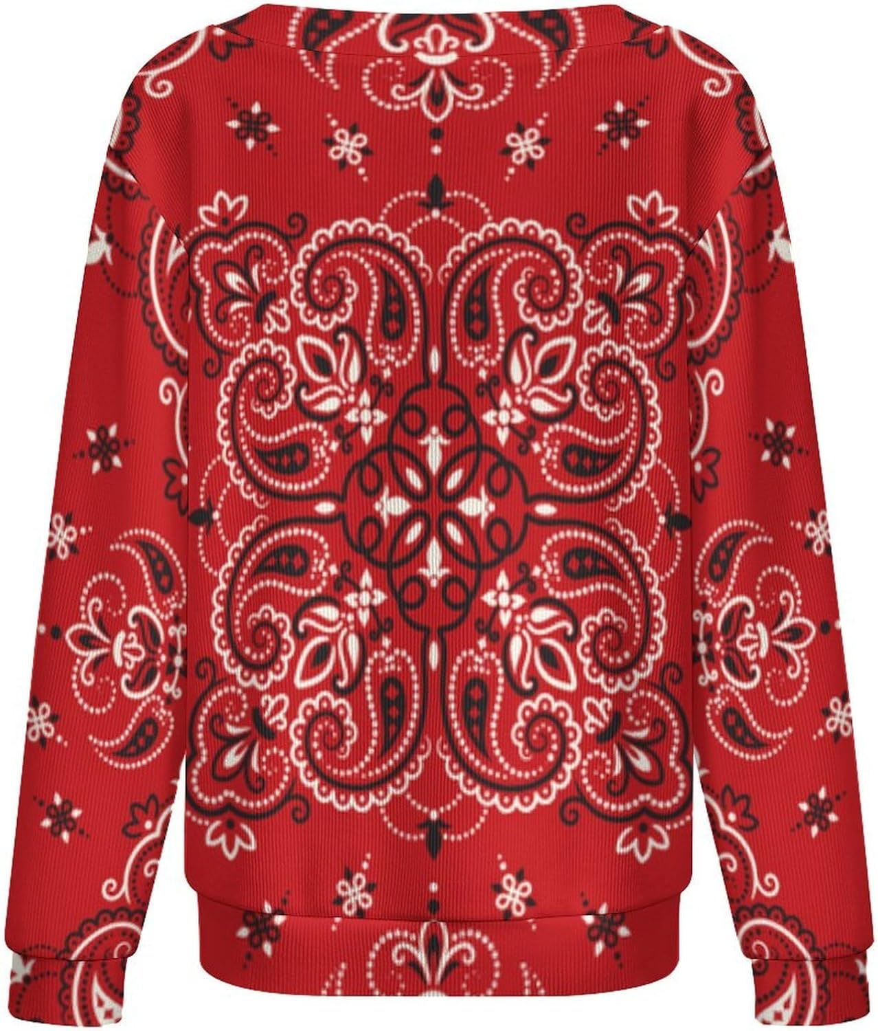 Red Bandana Sweater Woman Cardigan Soft Cover Up Front Open Long Sleeve Hiking Tops Casual Clothes