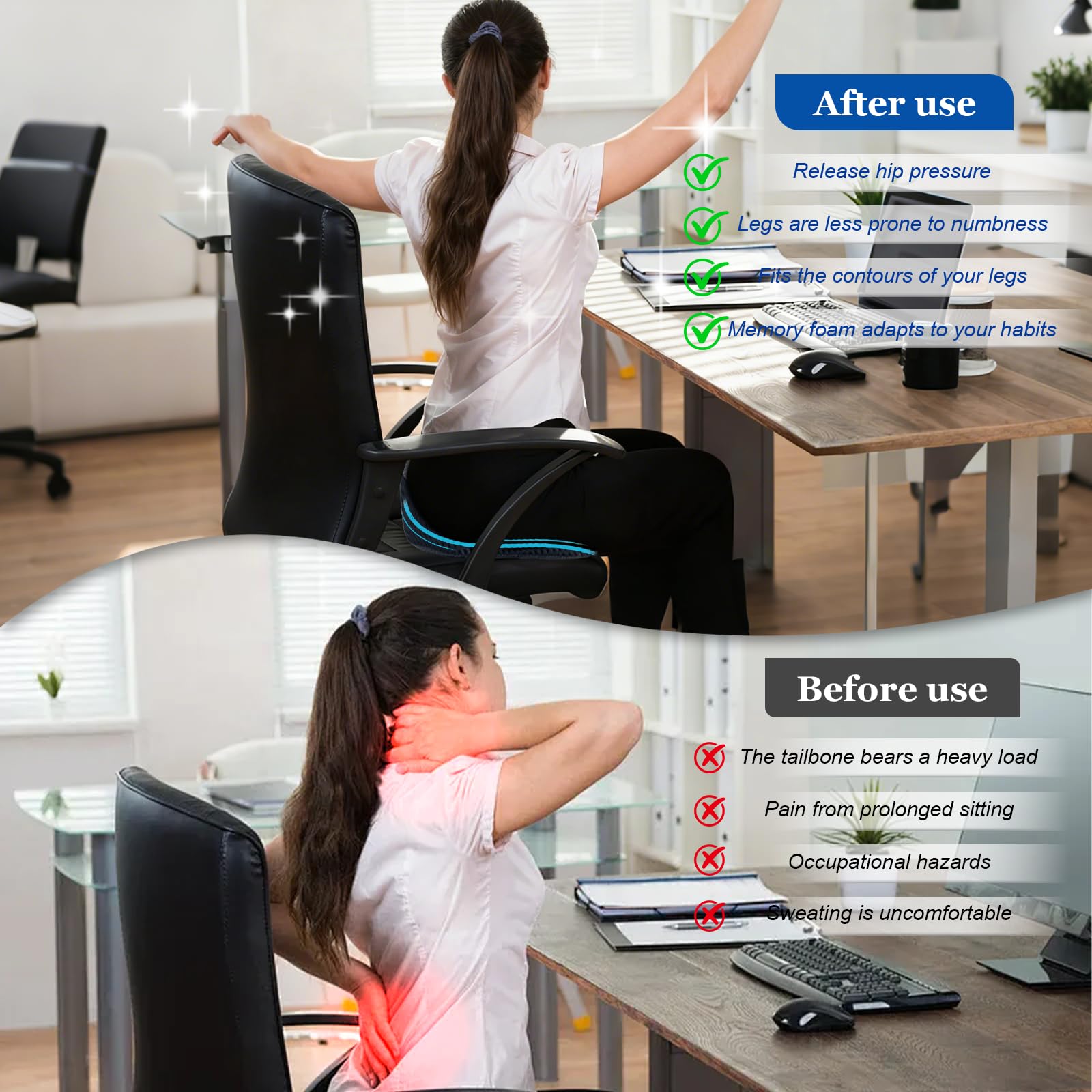 Veloray Cuscino per Sedile Auto Guidatore, Memory Foam Cuscino Ergonomico, Cuscino per Coccige e Sciatica, Per alla Maggior Parte Delle Auto, SUV, Camion e Furgoni - Nero