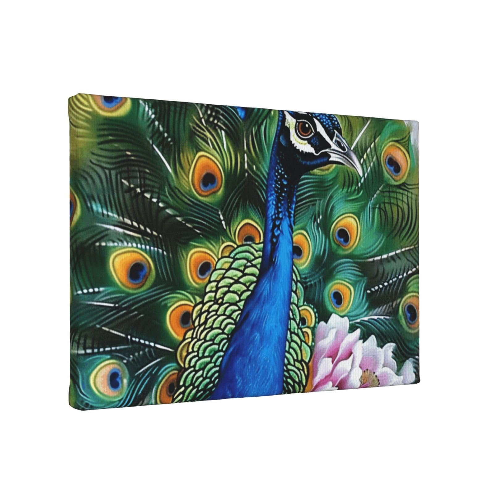 YKLJG Peacock Printed Wall Art Canvas Painting 30x20 CM Wooden Framed Picture Painting Artwork Prints for Bedroom Kitchen Home Office Decor