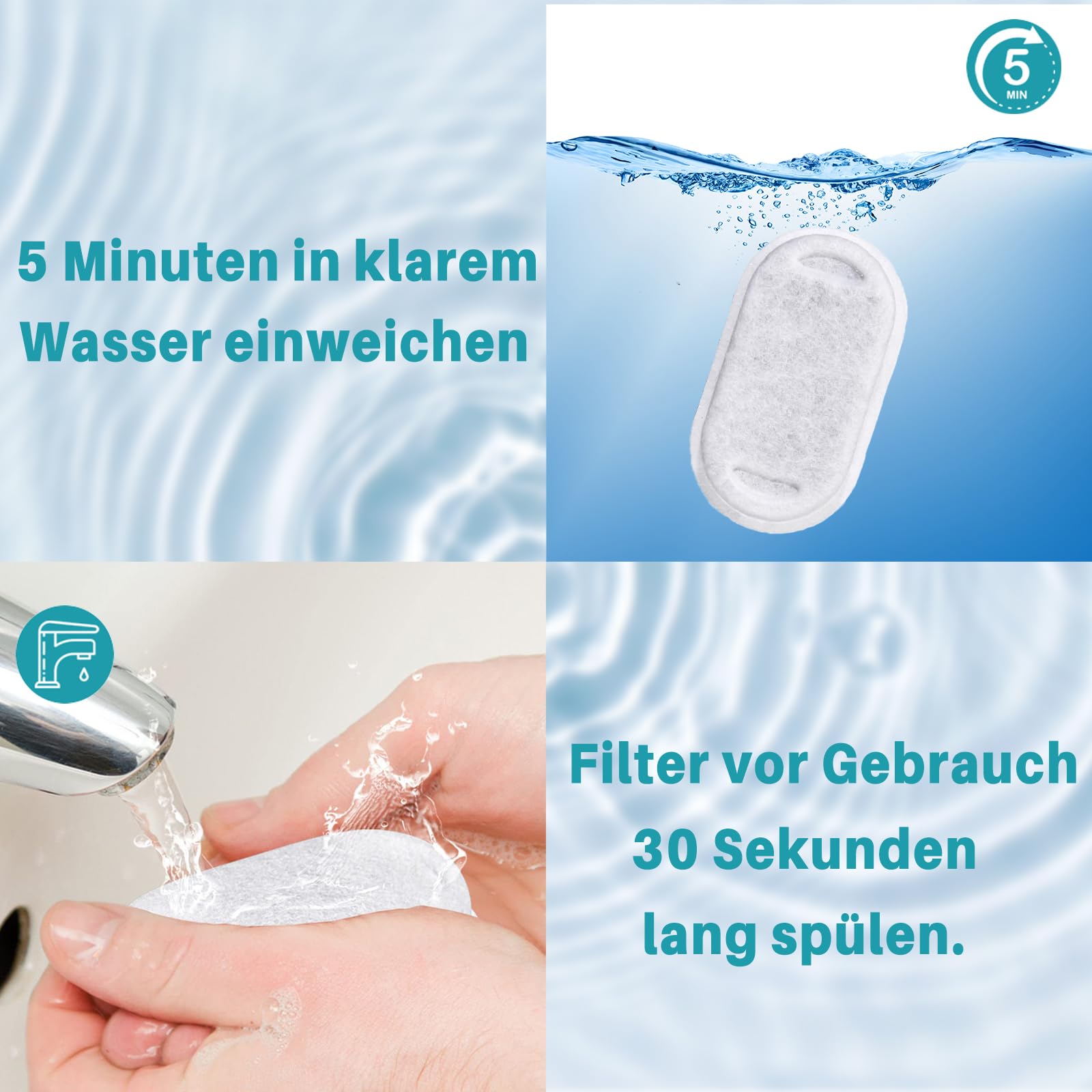 Ersatzfilter Für Quadratischen 2,2l Haustierbrunnen – 10 Stück, 3-fach Filtration, Aktivkohle