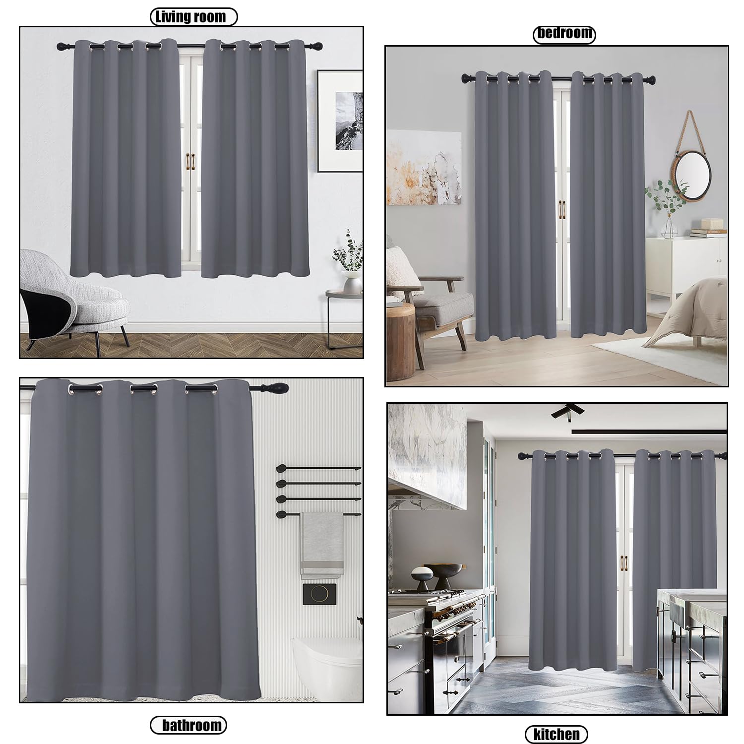 CHENG Rideau Fenetre, Rideau Porte, Isolation Thermique Installation Facile Anti Moisissure Antibactérien, pour La Decoration de Chambre, 137x132cm(Hauteur x Largeur) Gris, 2 pièces