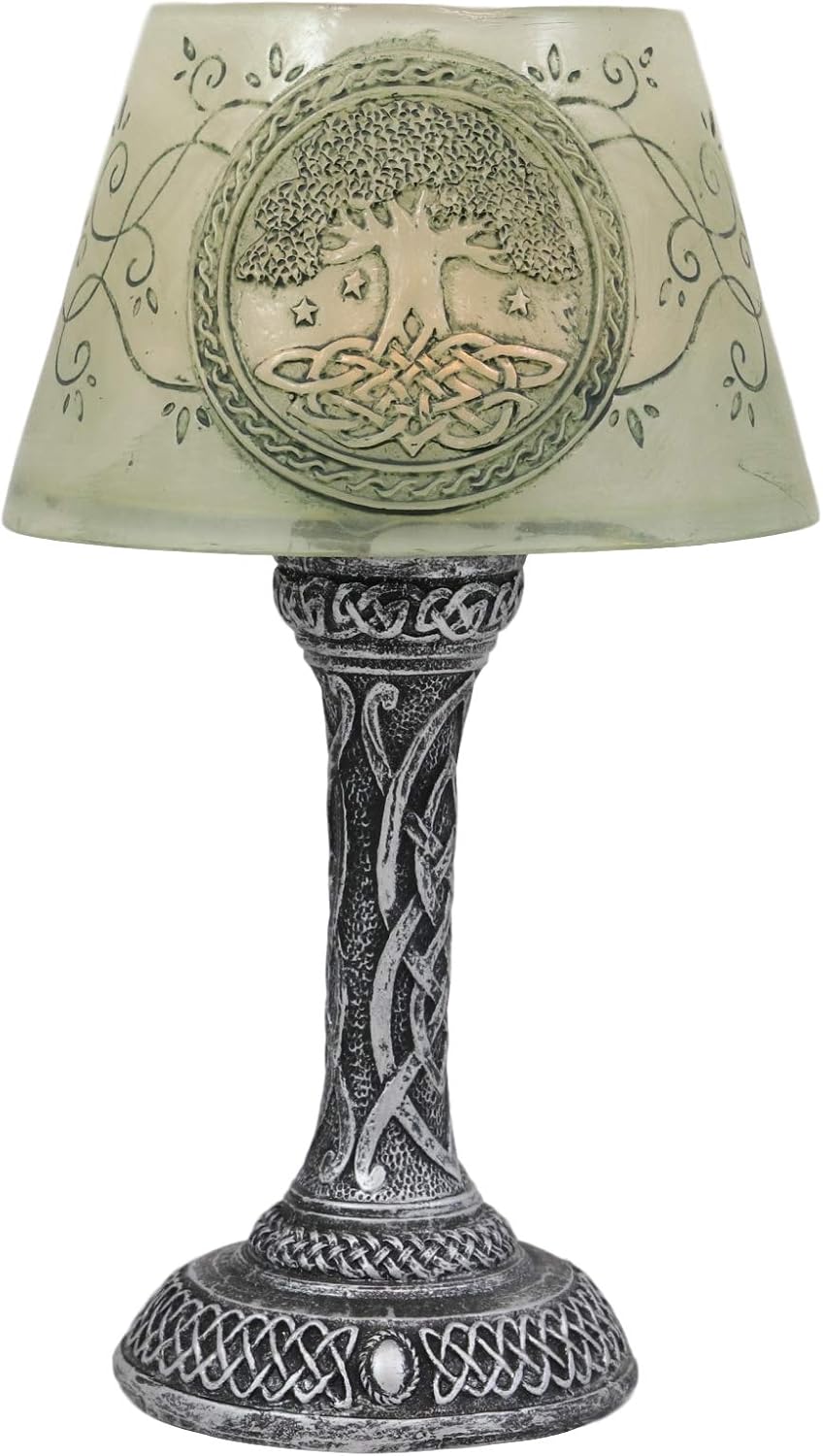 Ebros Gift 7" Tall Mini Celtic Divinity Tree of Life and Wisdom Figurine LED Night Light with Celtic Knotwork Patterns and Lace Vines Desktop Countertop Courtesy Lamp