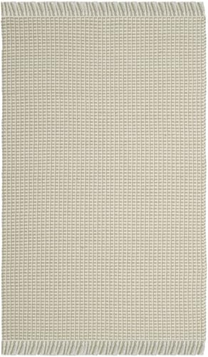 SAFAVIEH Montauk Collection - Alfombra decorativa de 4 x 6 pies, color marfil y verde, hecha a mano, tejido plano, bohemio, con borlas de algodón,