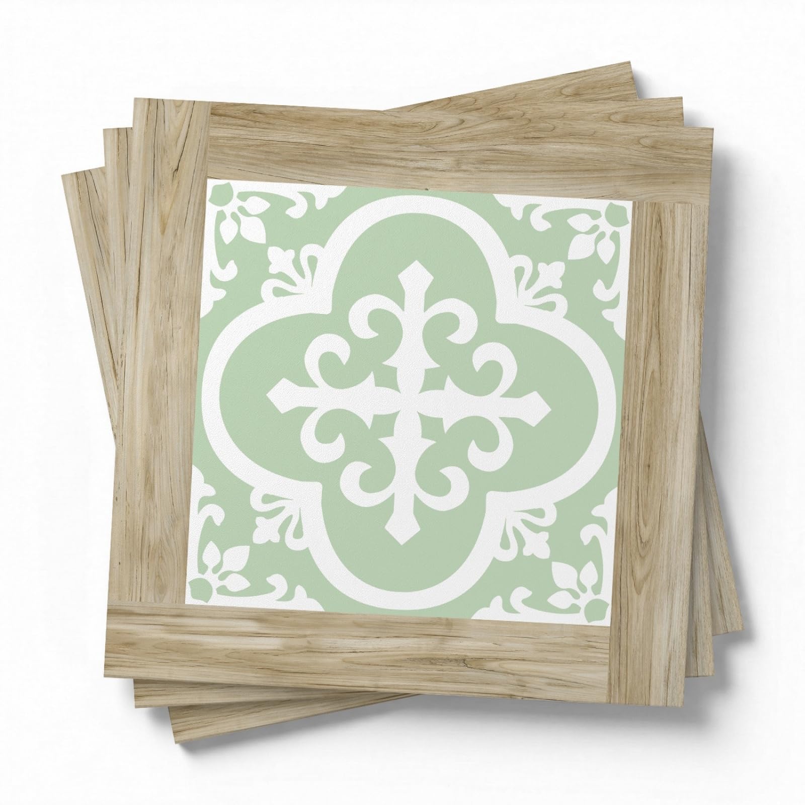 Rmjcxys Moroccan Green Wood Stick On Tiles Kitchen Tile Stickers Waterproof Vinyl Decals Self Adhesive Stick On Bathroom Tiles Backsplash Decorative Tile Covers 20X20 Cm/ 5 Pcs
