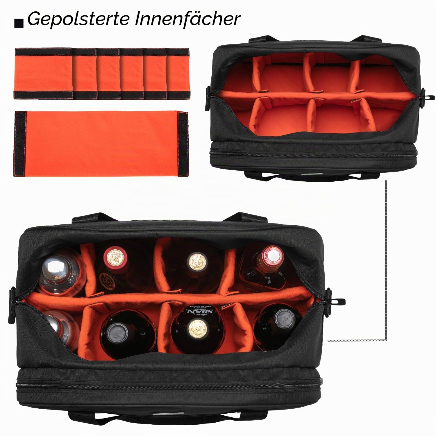 CURMIO Cocktail Sets Aufbewahrungstasche, Barkeeper Tasche, Tragbare Reisetasche für Cocktailmixer Set, Cocktail Shaker, Eiszange, Rührlöffel und Korkenzieher, (LEERE TASCHE), Schwarz