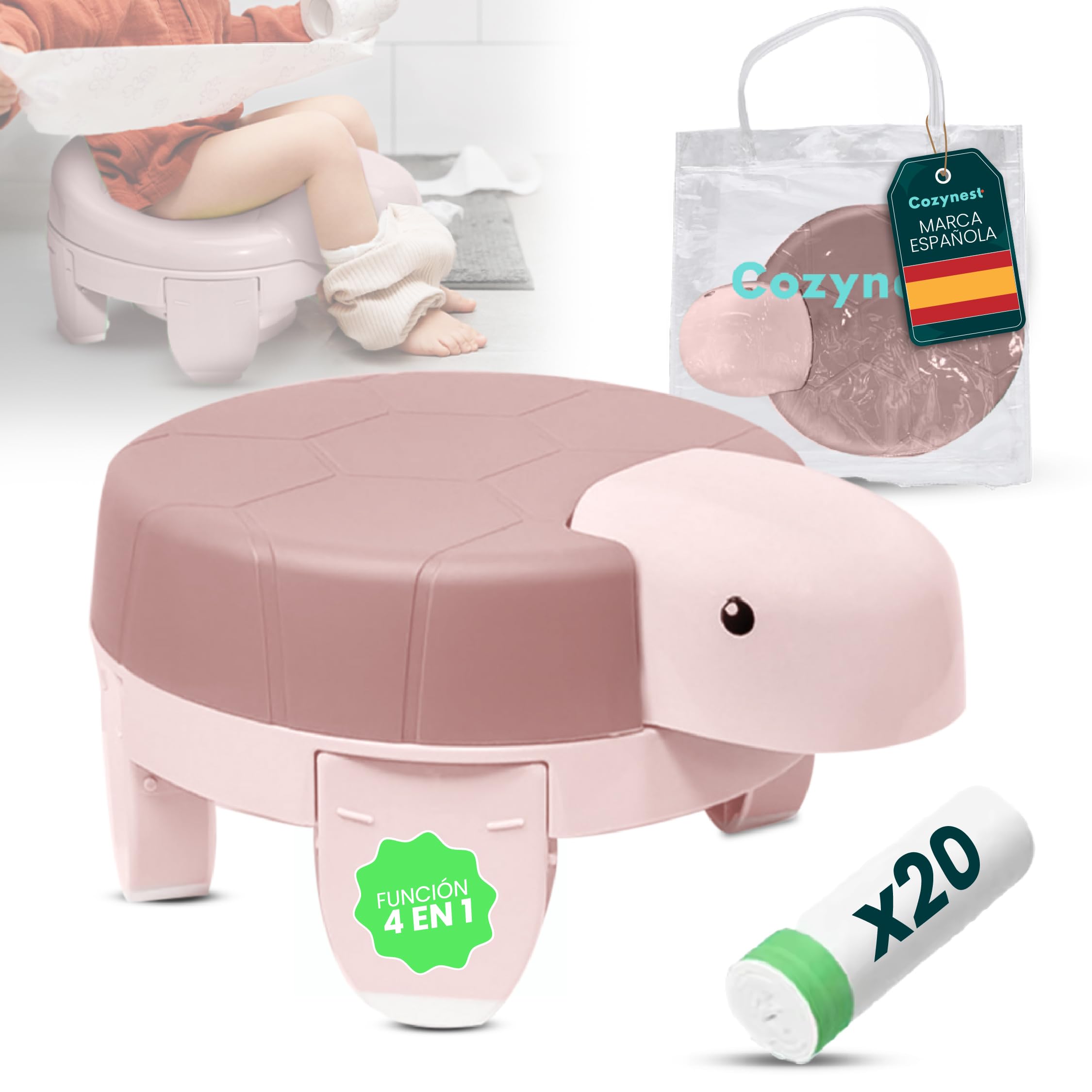 COZYNEST COZYNEST Orinal Bebe Portátil 4 en 1 | Orinal Entrenamiento con Asiento Reductor, Escalón y Función Antisalpicaduras | Ideal para Niños y Niñas | Fácil de Limpiar y Transportar