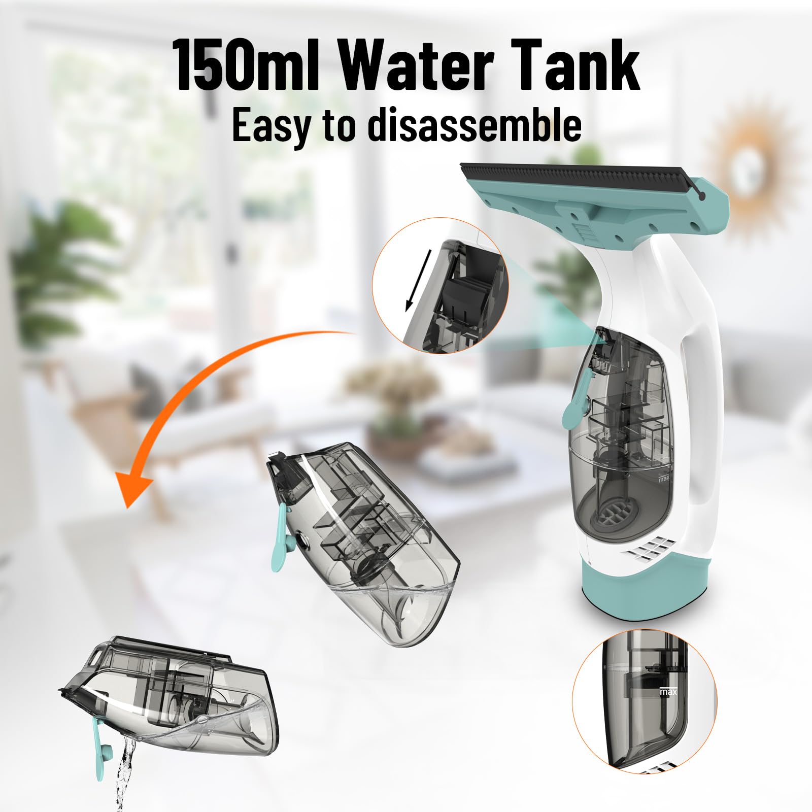 DOVAMAN WC01A Nettoyeur de Vitre, 30 Min d’Autonomie, Buse 280mm, Pulvérisateur avec 2 Microfibres, Réservoir 150ml, 150m² par Charge, 700g Lave Vitre Électrique