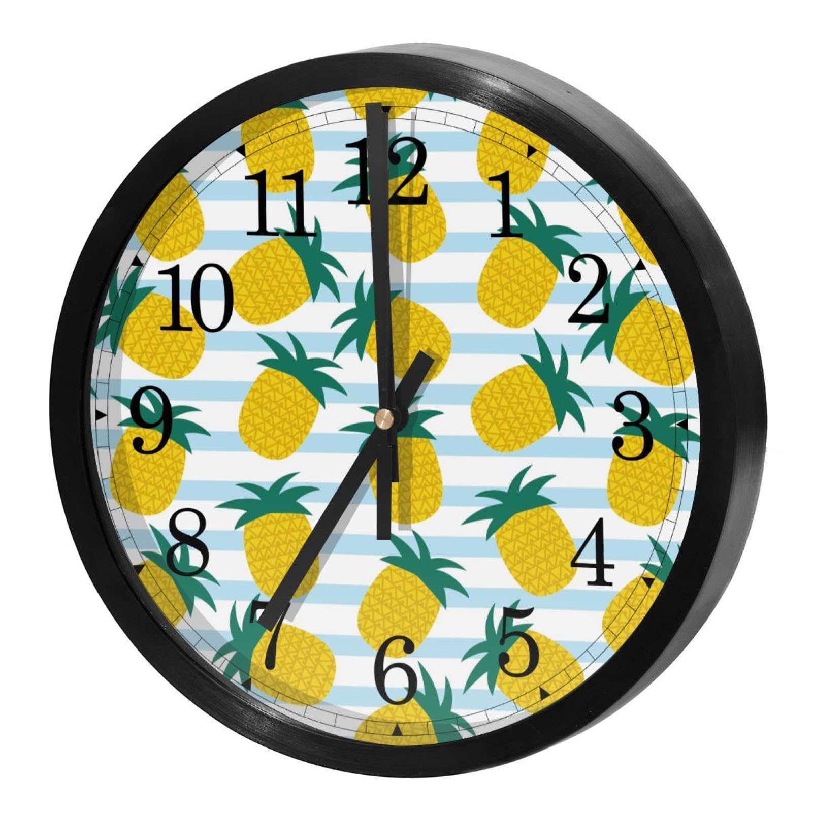 Horloge murale ronde pour maison et cuisine au design imprimé ananas d'été vibrant