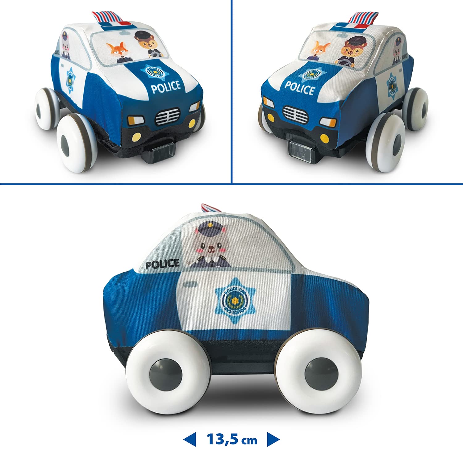 MONDO Toys - Soft Sponge Polizeiauto - IR Soft-Schwamm-Maschine waschbar - Lenkradfernbedienung Multifunktion inklusive - 5 Kinderlieder, 2 Lieder zum Lernen, 18 MIDIS - 63736