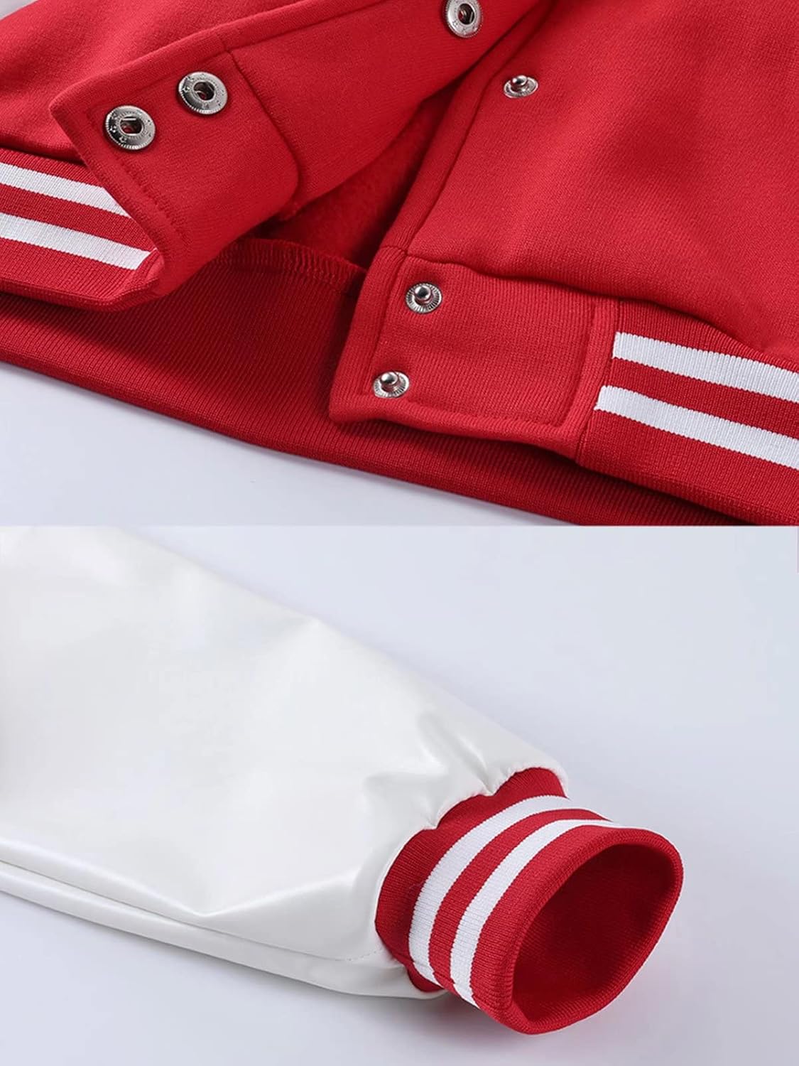 babyhealthy Womens Crop Varsity Jacket Stitched Leather Baseball Bomber Jacket Y2K Streetwear Short Coat - Image 5