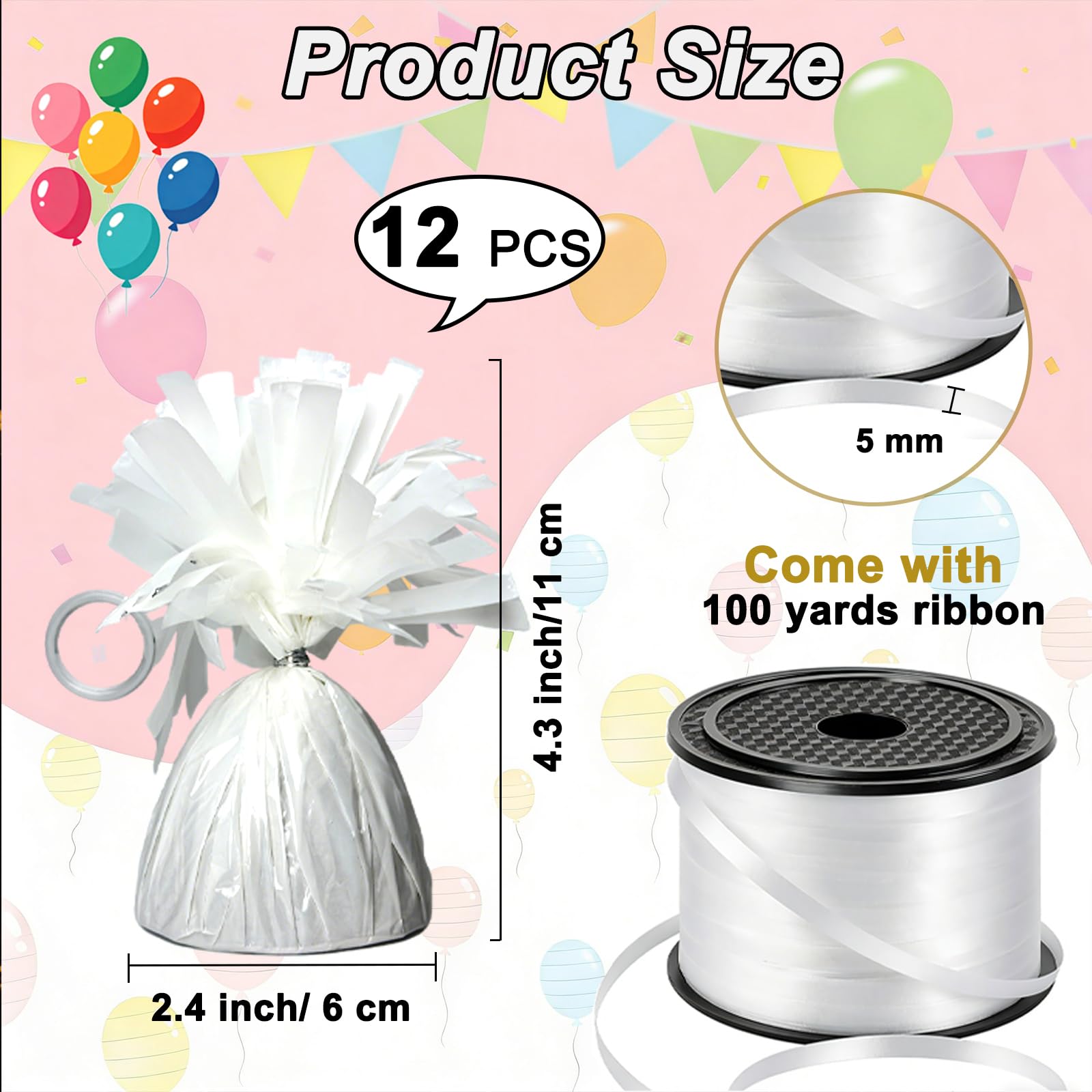 FUBININA 12 pesi per palloncini con ancora metallica con 1 rotolo di nastro in alluminio resistente, supporto per palloncini a elio, decorazione da tavolo per laurea, compleanno, matrimonio