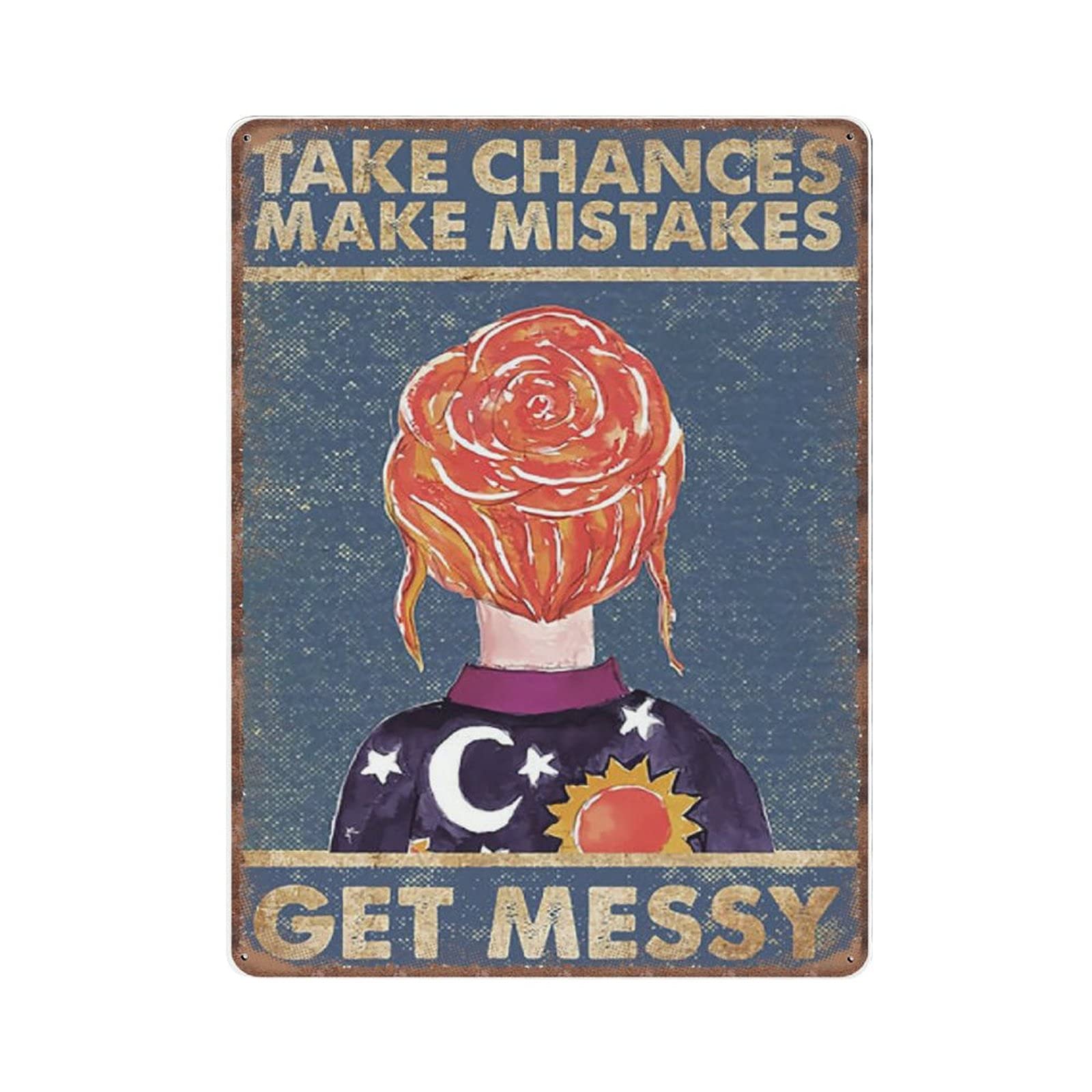 Gqwjksz Material_tin 18 Take Chances Make Mistakes Get Messy Tin Signs, Ms Valerie Frizzle The Magic School Bus Funny Metal Sign Vintage For Kitchen Garden Bathroom Farm Home Coffee Decor Tin Sign, 30X40 Cm