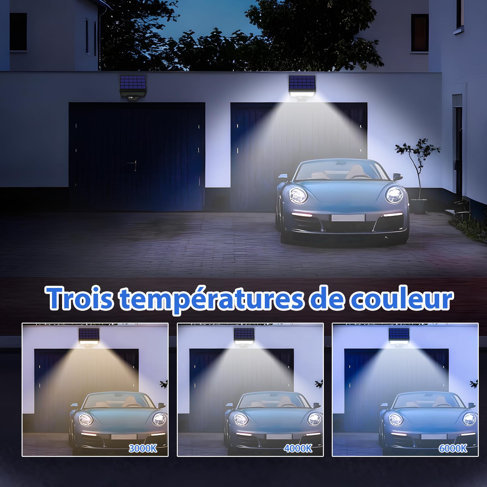JESLED Lampe Solaire Extérieur avec Télécommande pour Jardin 3 températures de couleur De Mouvement, 2600mAh, 4 Modes, Applique Murale De Sécurité étanche Sans Fil, 4 Paquet