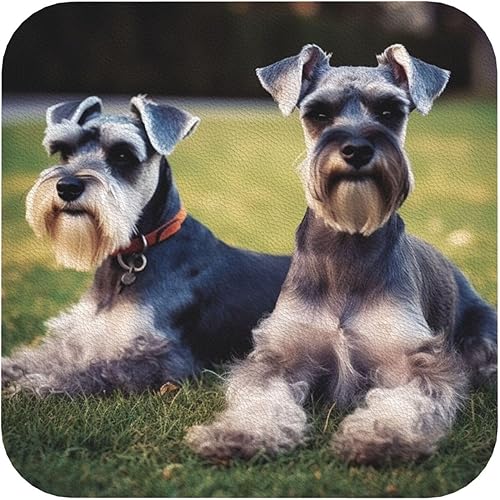 Juego de 4 posavasos de cuero con estampado de perros Schnauzer para adultos, impermeables, aislados, para cocina, oficina, mesa de café, decoración