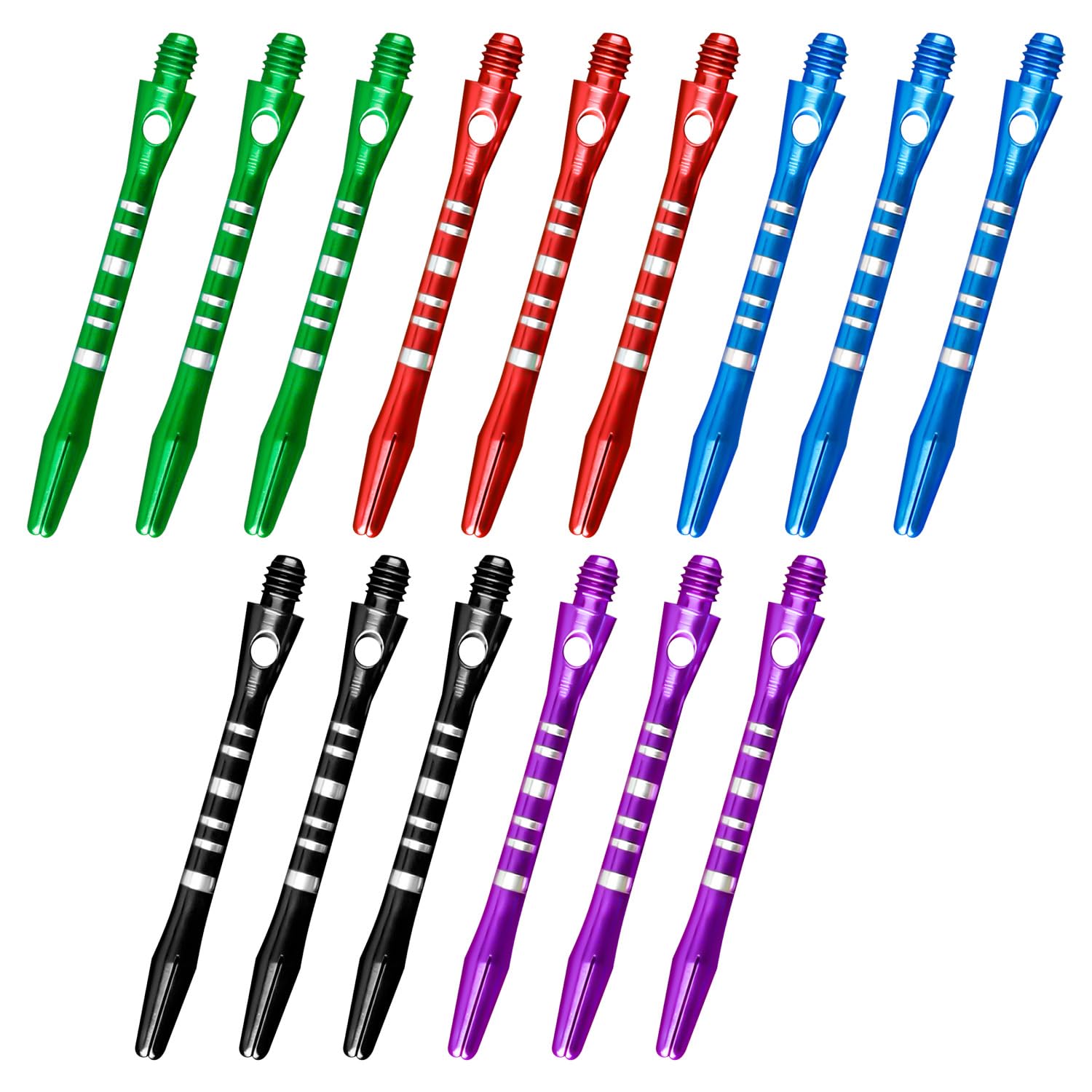 wellrun 15 Pcs Aluminum Dart Shafts,2BA Threaded Small Dart Rods, Lightweight Replacement Flights Stems for Indoor Darts Games(5 Colors)