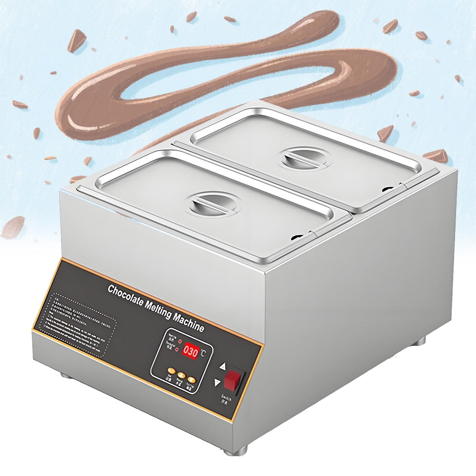 ASerZenith Professional Chocolate Tempering Machine With Thermostat Heater, Stainless Steel Melting Pot For Perfect Chocolate Consistency, Ideal For Home And Commercial Use,2Cylinders