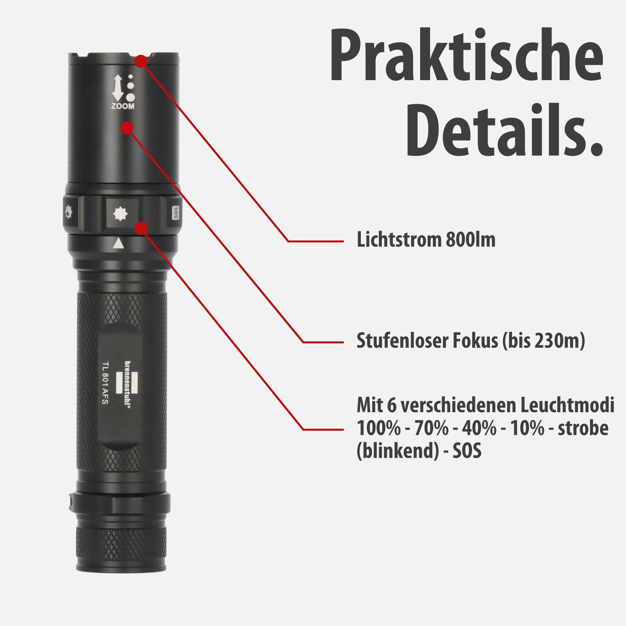 Brennenstuhl Akku Fokus Selektor LED Taschenlampe TL 801 AFS IP44, 800lm