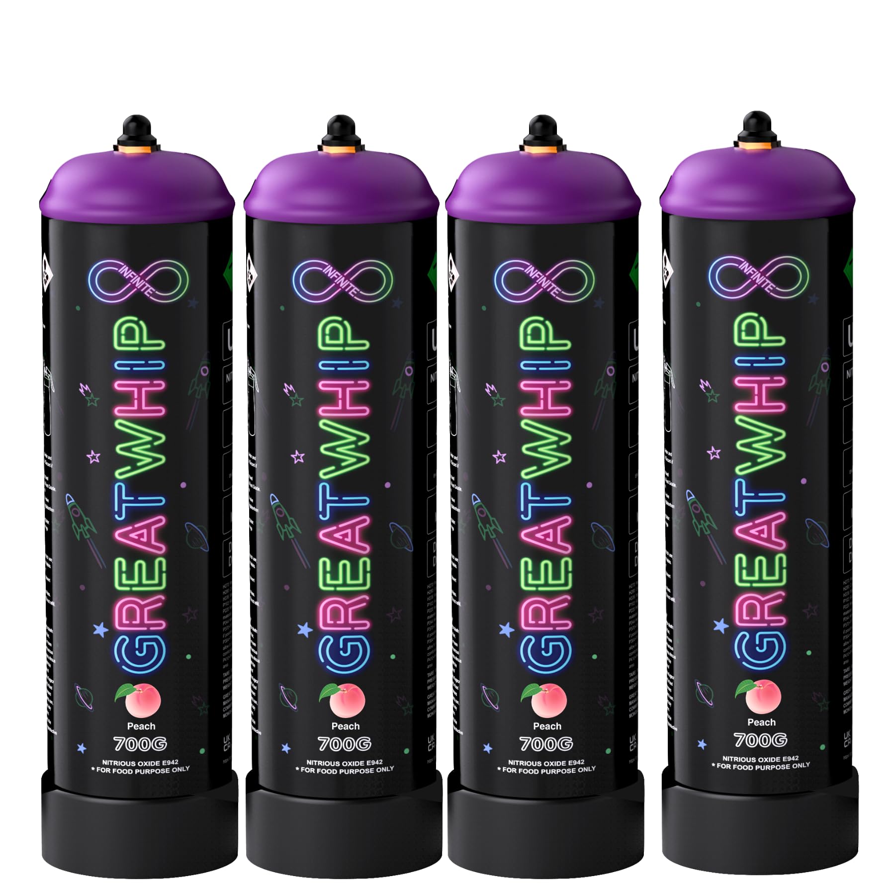 GreatWhip 700g Whipped Cream Chargers Peach Flavor Kitchen Cylinder Charger 1.05L Compatible with Cream Whippers (4 Cylinders)