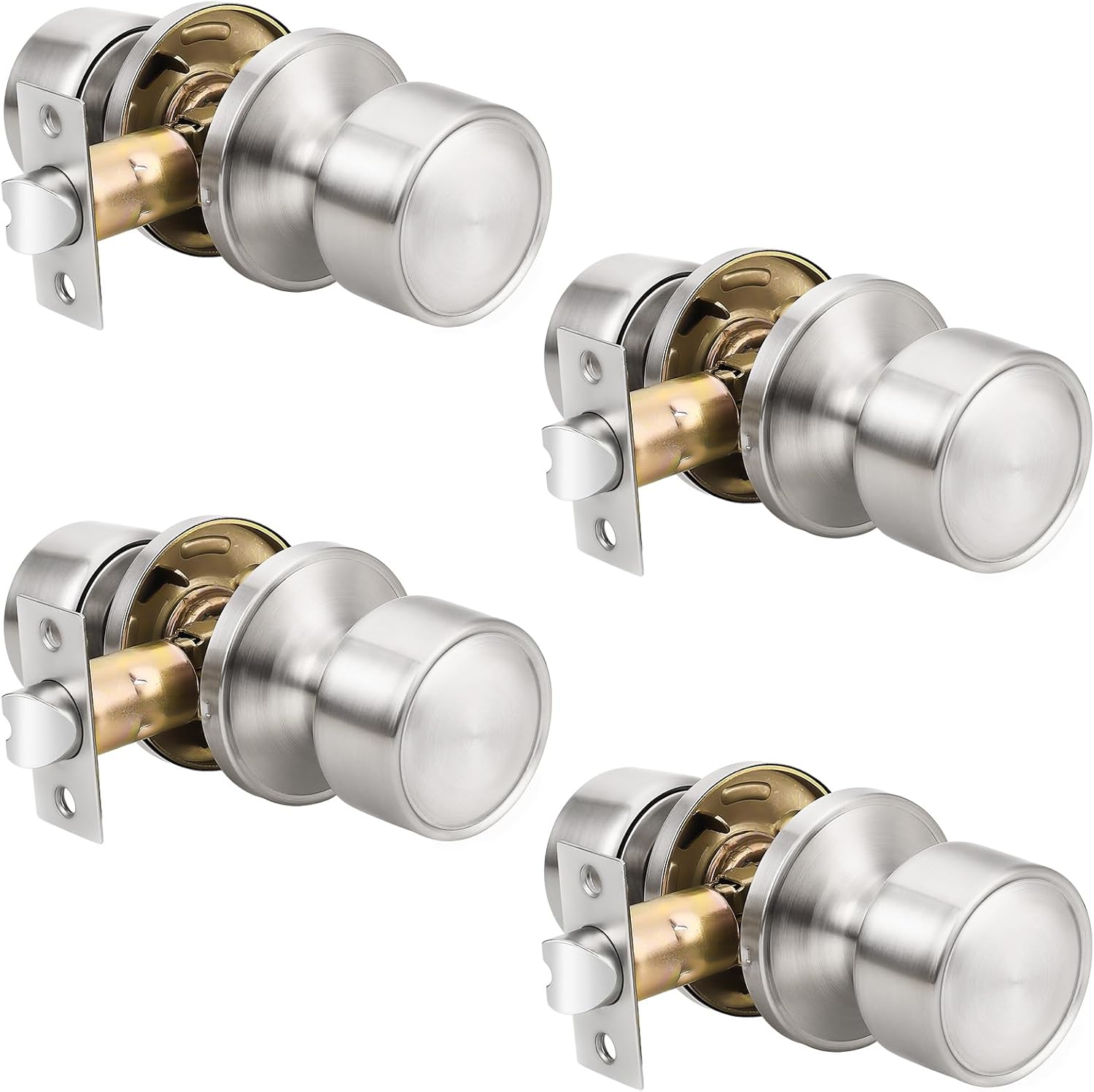 knobelite 4 Pack Passage Door Knobs, Interior Keyless Knobs for Closet/Hall Non-Locking Door, Round Design Door Hardware in Satin Nickel