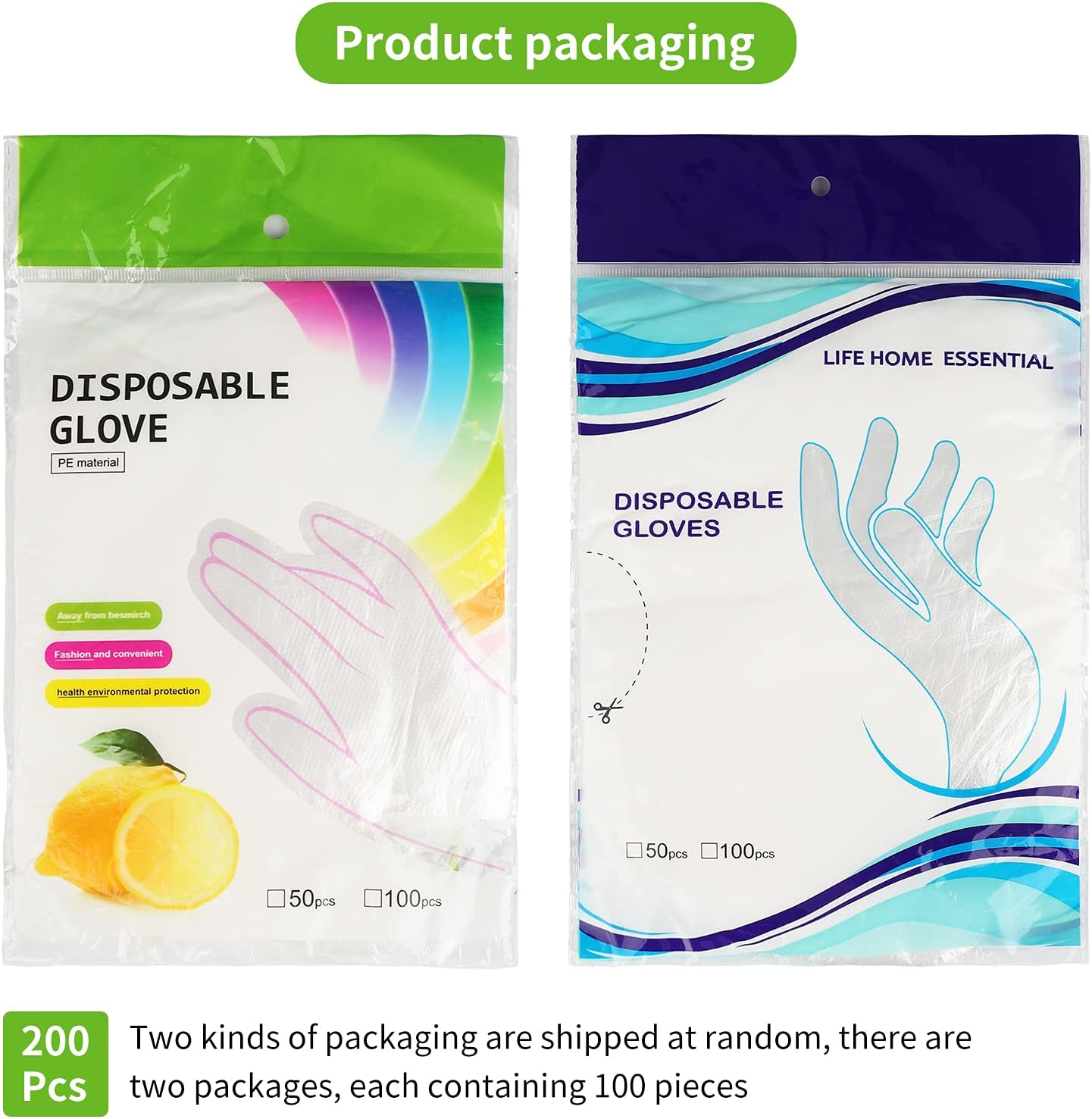 Disposable Clear Plastic Gloves,200 PCS Plastic Large Food Polyethylene Gloves,Food Prep Gloves for Cooking,Cleaning Food Handling