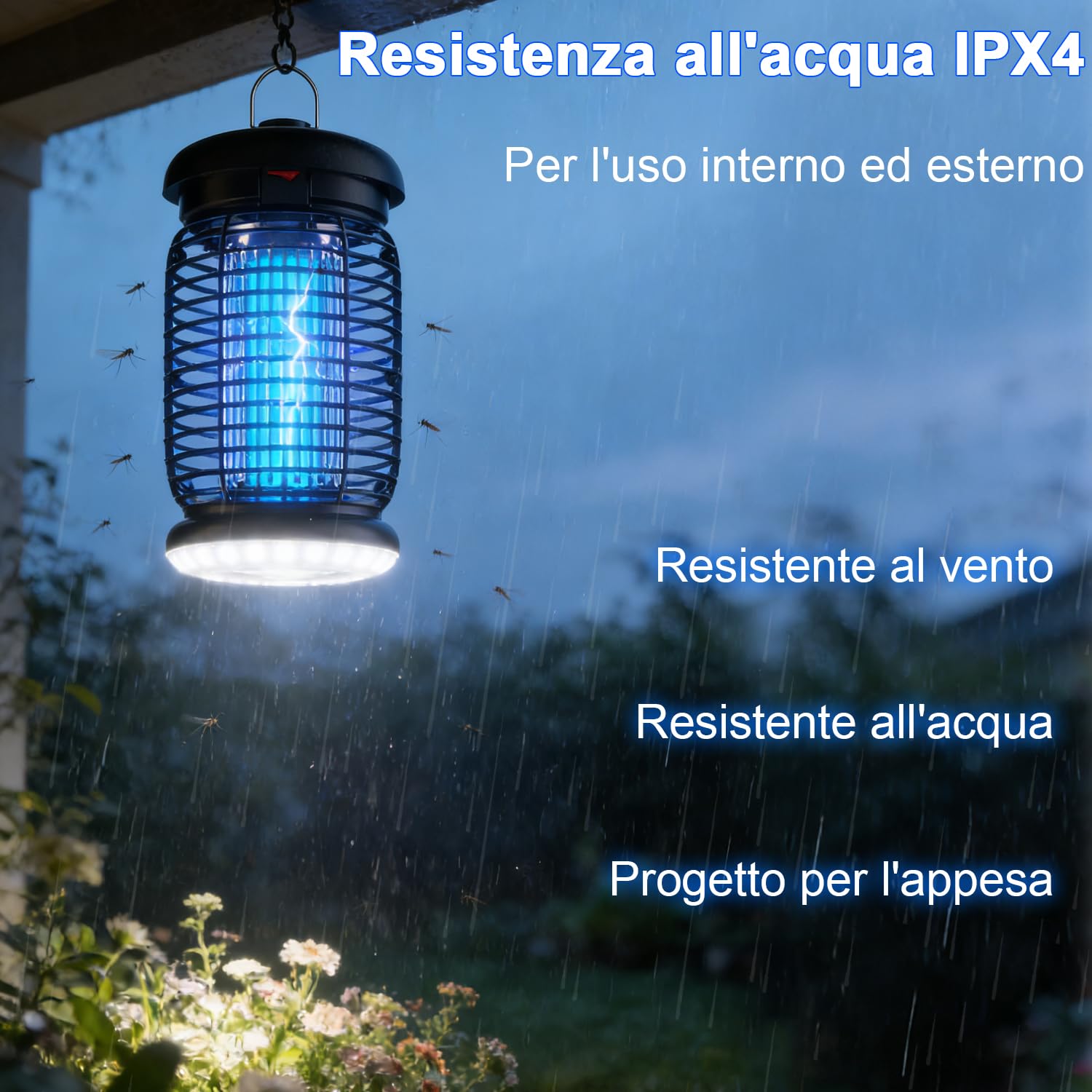lampada antizanzare elettrica con Led lampada, 4200V 15W UV Zanzariera Elettrica Alto-efficiente, Non tossico e inodore, IPX4, lampada zanzare per interni ed esterni | Doppia sorgente luminosa, atossico, inodore, ABS ignifugo, impermeabile IPX4, da append