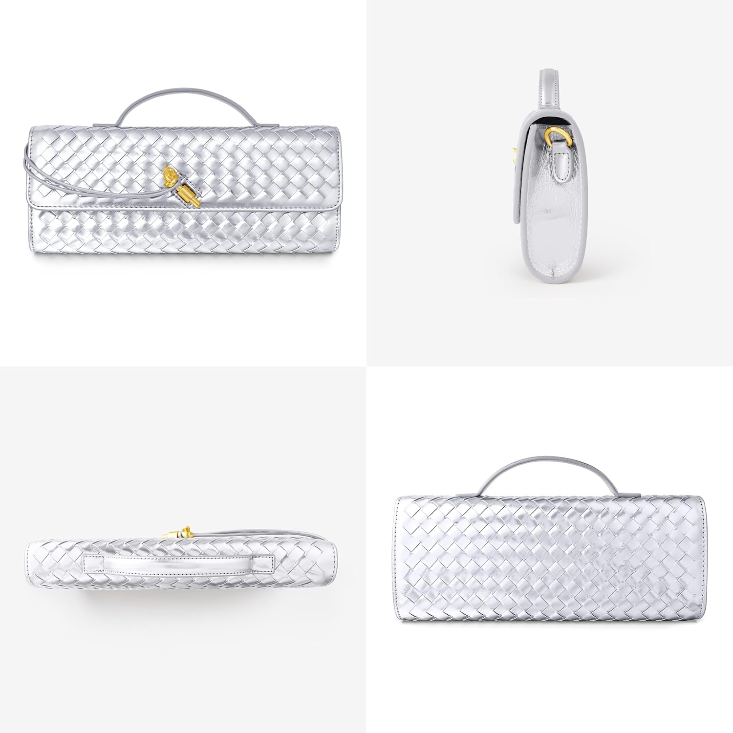 Joryin Woven Purse for Women Evening Clutch Woven Leather Handbags Crossbody Bag Purse Formal Evening Bag, Vegan Leather - Image 3