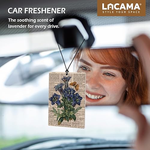 Miniatura 2 de Lacama Ambientador retro para automóvil, 3 piezas, vintage, sin tallo, anémona de genciana, lila, aromas de autos, ambientador para mujeres y niñas,