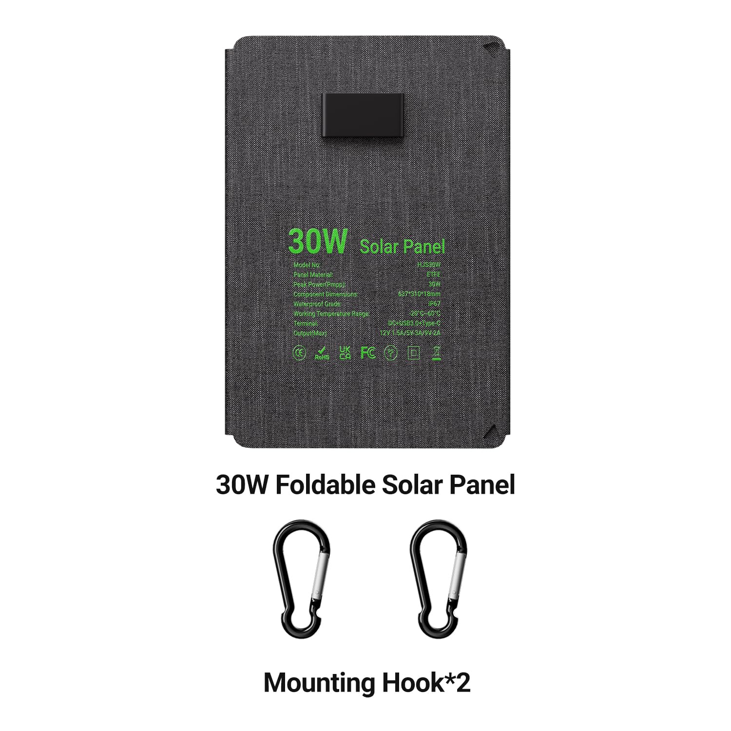 30W Faltbares Solarpanel Wasserdicht IP67 Schnellladung USB C USB A DC Ausgänge für Camping Outdoor
