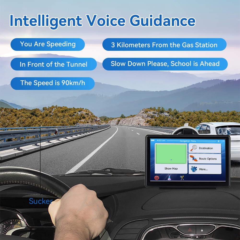 JFX GPS Navigator for Car Truck RV, 7" Touchscreen GPS Navigation System for Car with 2026 Map, Voice Turn-by-Turn Guidance, Speed & Red Light Warning, Custom Truck Routing, Free Lifetime Updates