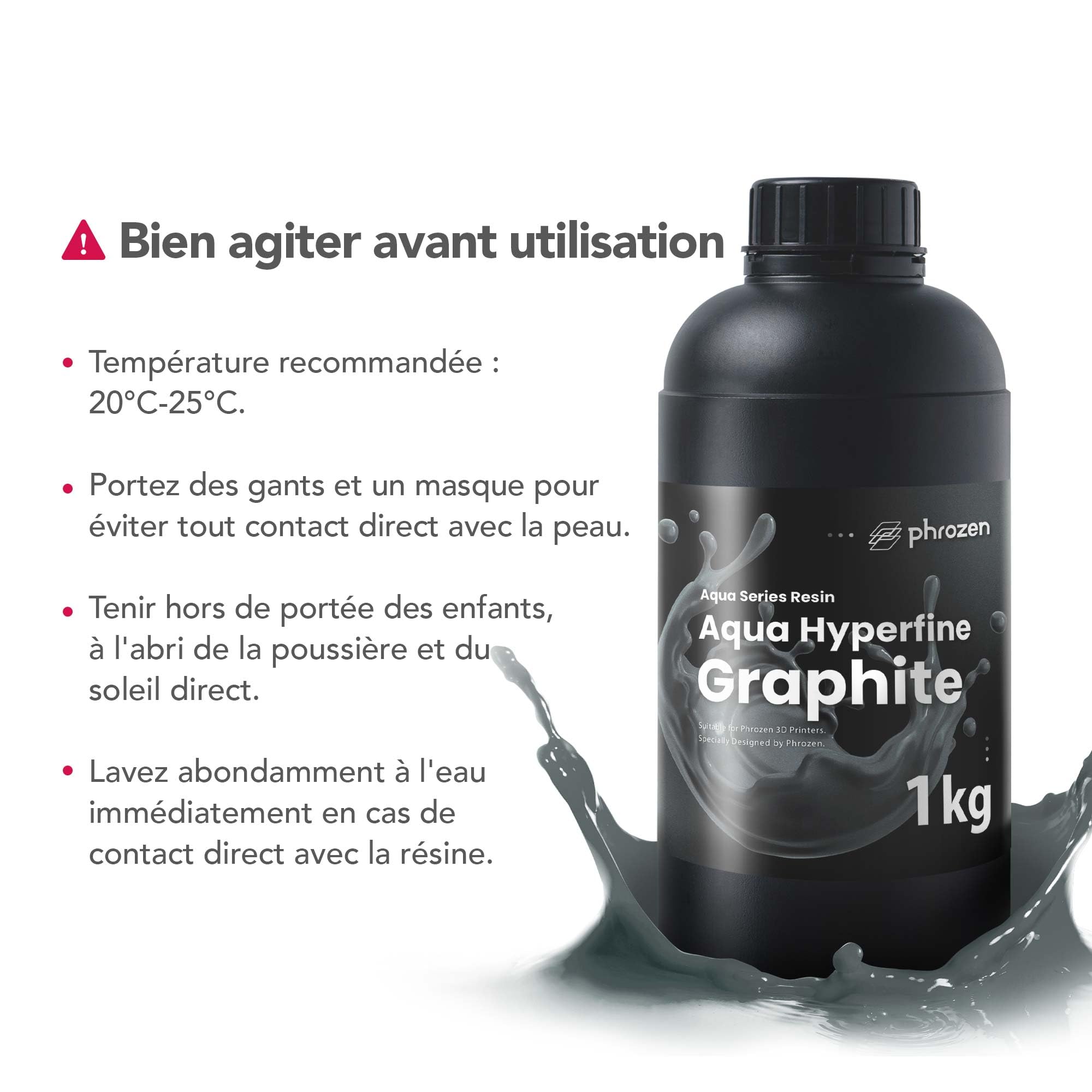 Phrozen Aqua Hyperfine-Graphite | Résine UV 405 nm pour Impression 3D LCD/DLP/SLA | Ultra Haute Résolution 12K+, Non Cassante - Gris (1kg)