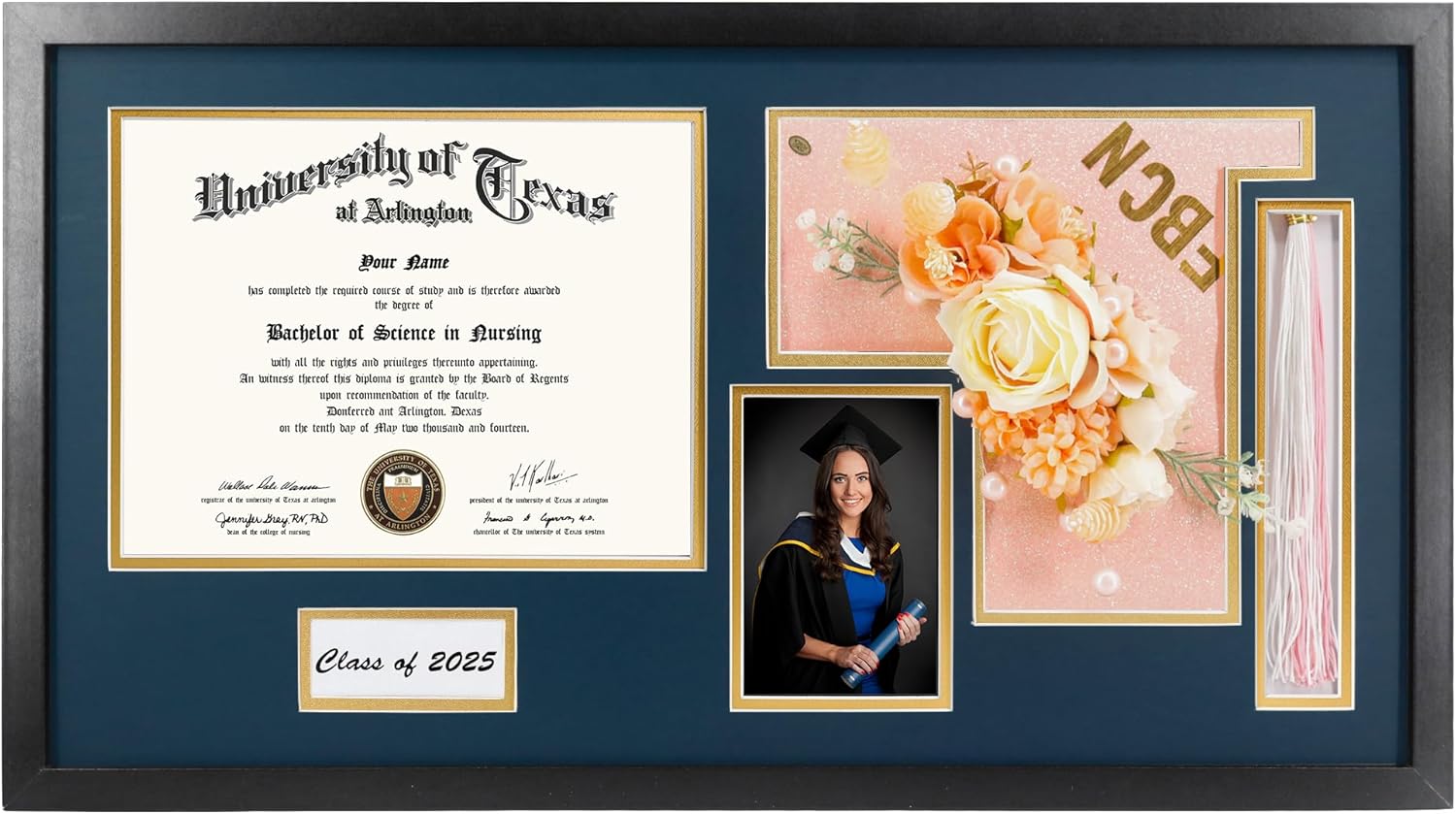 GraduationMall Class of 2026 Graduation Shadow Box Frame for 8.5x11 Diploma & 4x6 Photo with Graduation Cap & Tassel Holder Wood Display Case