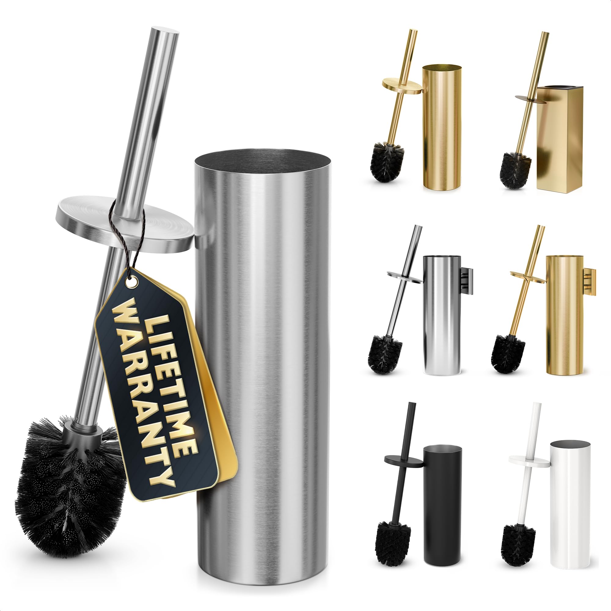 Stainless Steel Toilet Brush and Holder - Toilet Brush and Holder, Toilet Brush with Holder - Silver Toilet Cleaning Brush