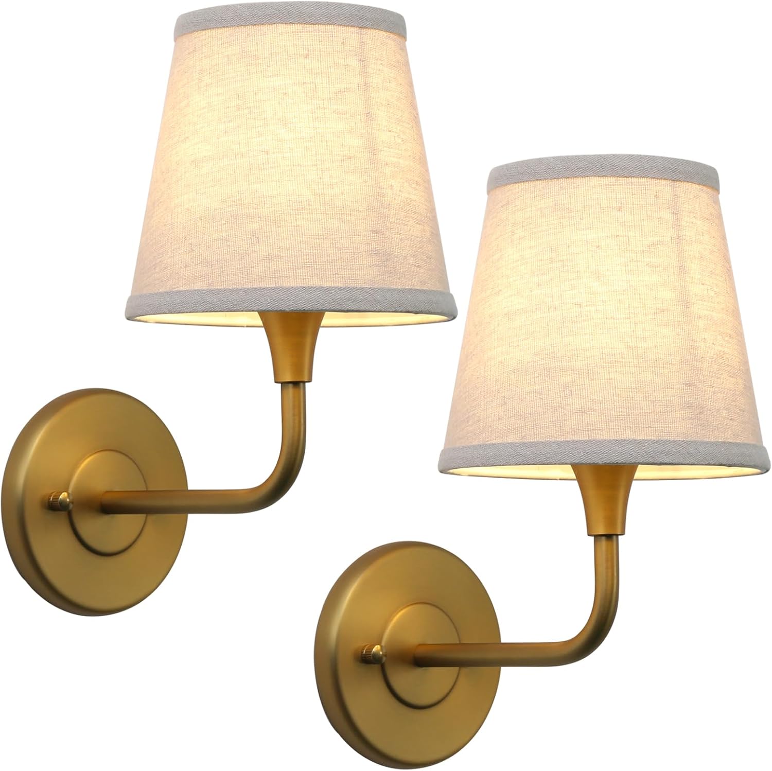 Phansthy Hardwired Brass Boho Wall Sconces Set of 2, Vintage Industrial Wall Lamps, Vanity Sconces Wall Lighting with Natural Fabric Shade for Bathroom Bedroom Living Room (Antique + Linen Shade)