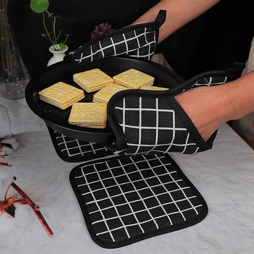 Miniatura 3 de Juego de 6 manoplas para ollas de cocina resistentes al calor, con 2 agarraderas para mango caliente para cocinar y hornear, con forro de algodón