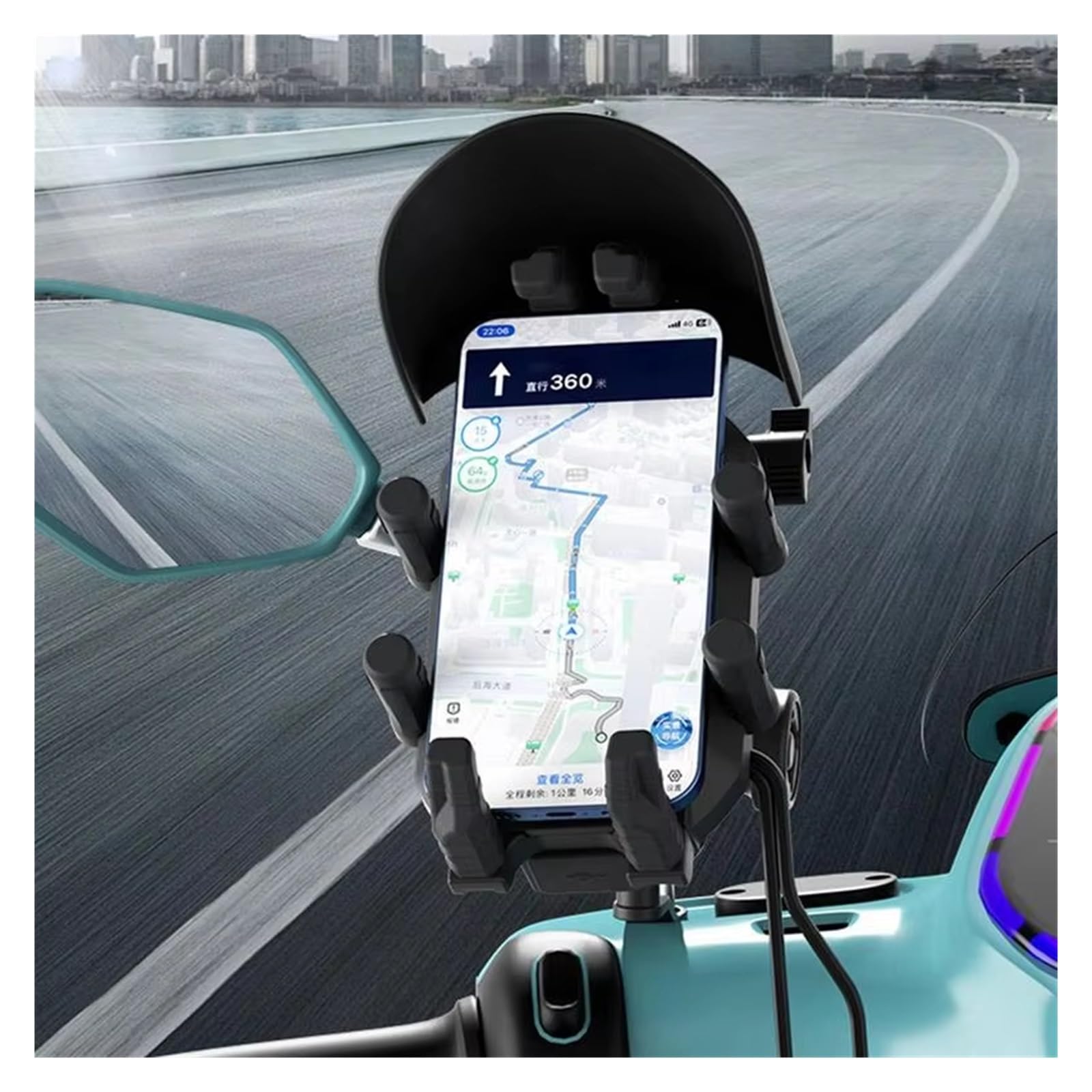 Soporte teléfono Bicicleta Soporte Teléfono para Motocicleta, Soporte Antivibración para Teléfono Móvil con Carga Inalámbrica, Soporte Giratorio 360 para Moto,