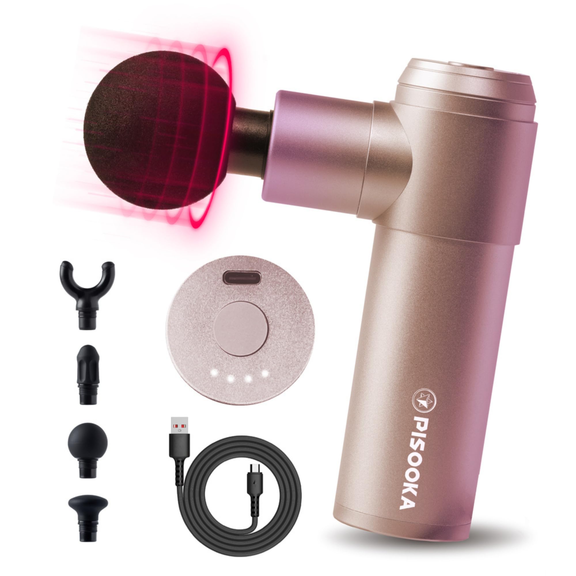 Project Mars PISOOKA X2 Mini Massagepistole für Frauen (0,5kg) – Starkes Handmassagegerät gegen Nackenverspannung – Leise Massage Gun mit 4 Aufsätzen, USB-C & Geschenkbox (Rosa)