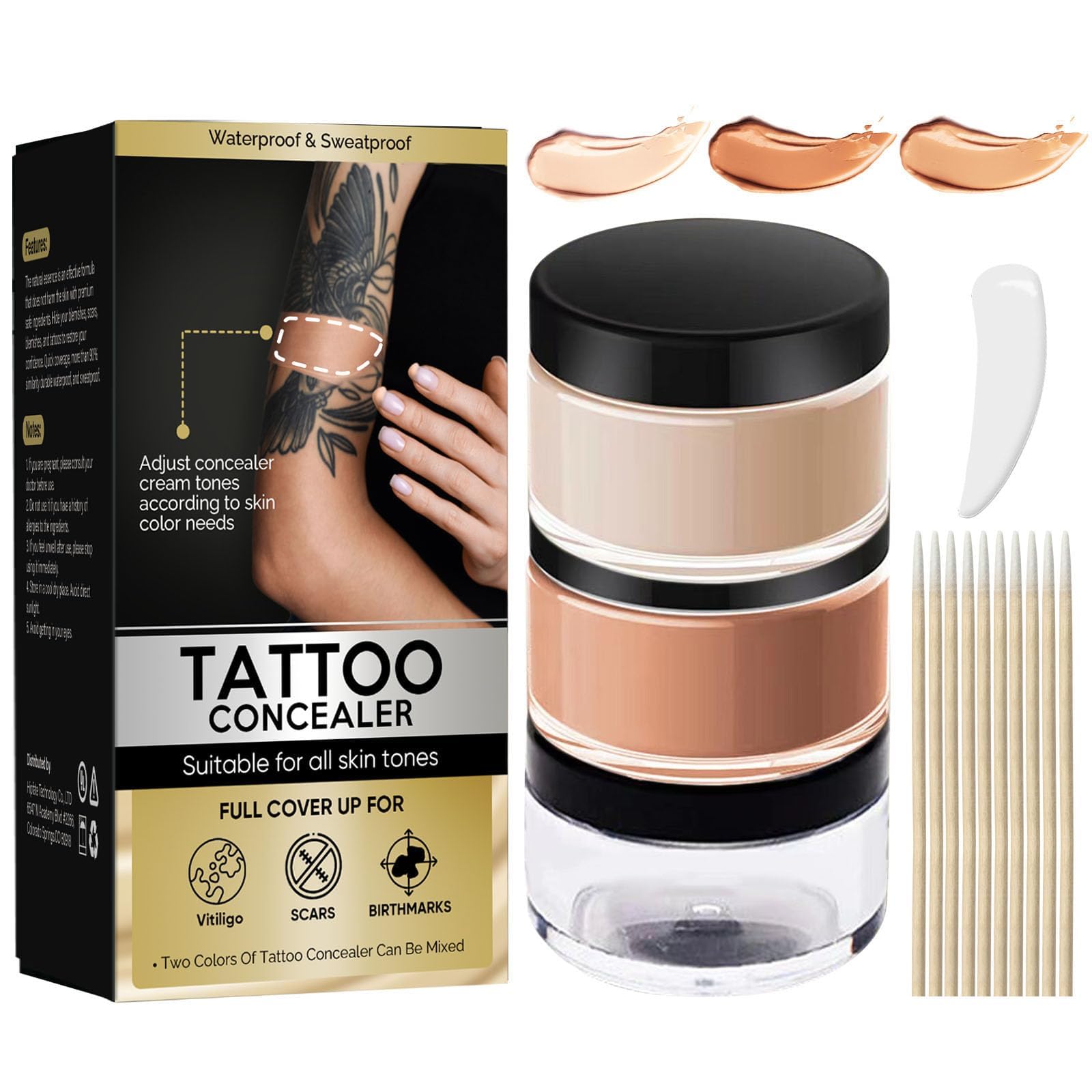 Copri Tatuaggi, Tatuaggio Correttore, orrettore per Coprire Tatuaggi, Tattoo Concealer, Correttore Waterproof, Cicatrici Vitiligo, Crema Coprente Capillari Gambe