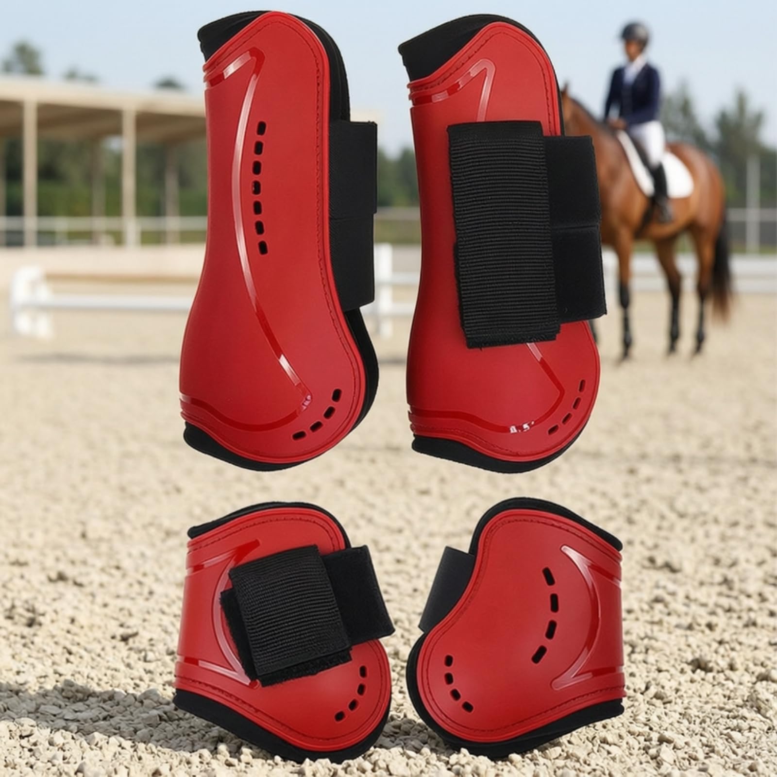 4 Pezzi Paratendini con Morbidi | Imbottiti, Protezioni per Cavallo con conchiglia in PU, Resistenti, Stivali con Chiusura a Strappo, Salto Ostacoli